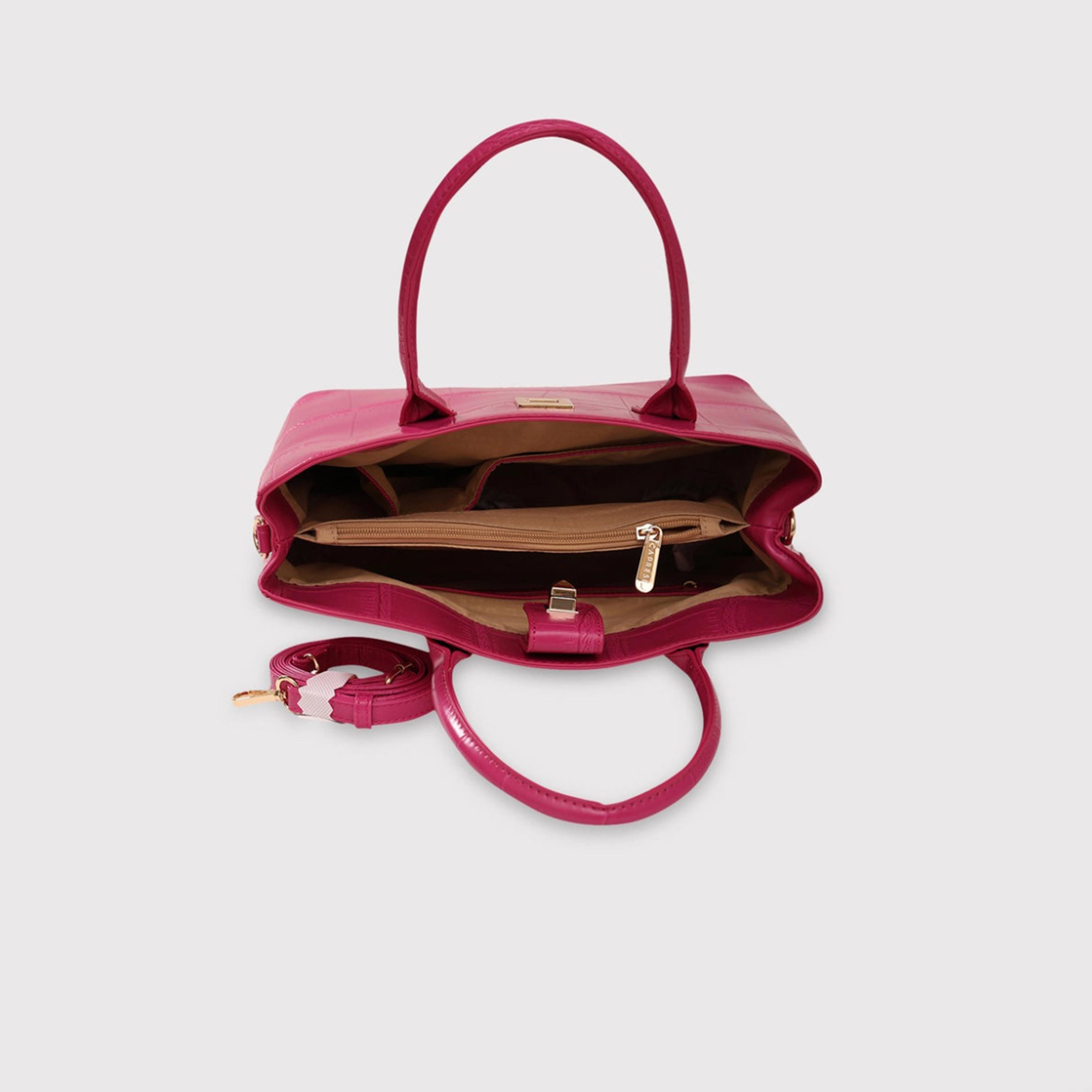 Caprese Mink Textured Double Handle Satchel Bag with Zipper and Detachable Strap | 28 x 22 x 11 CM-women-bagsandwallets-handbags-image-5