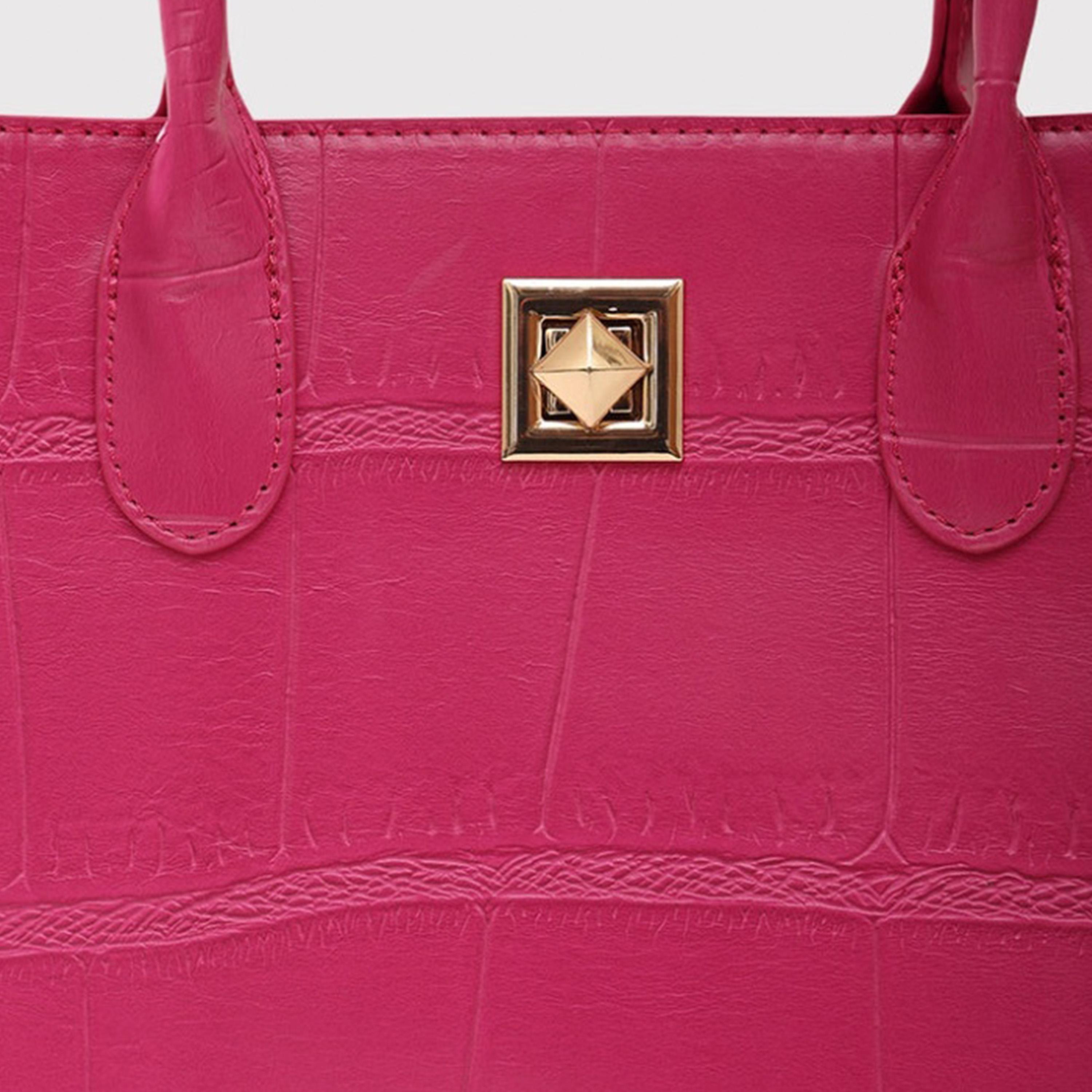 Caprese Mink Textured Double Handle Satchel Bag with Zipper and Detachable Strap | 28 x 22 x 11 CM-women-bagsandwallets-handbags-image-6