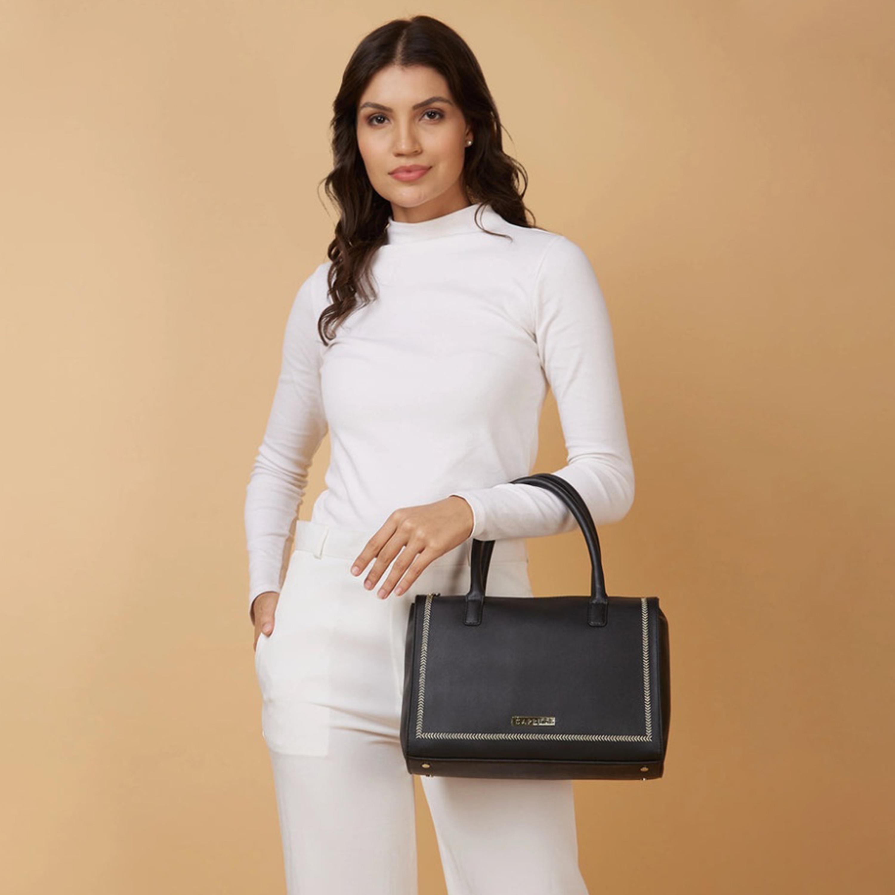 Caprese Poppy Design Detail Double Handle Satchel Bag with Zipper and Detachable Strap | 28 x 22 x 11 CM-women-bagsandwallets-handbags-image-2