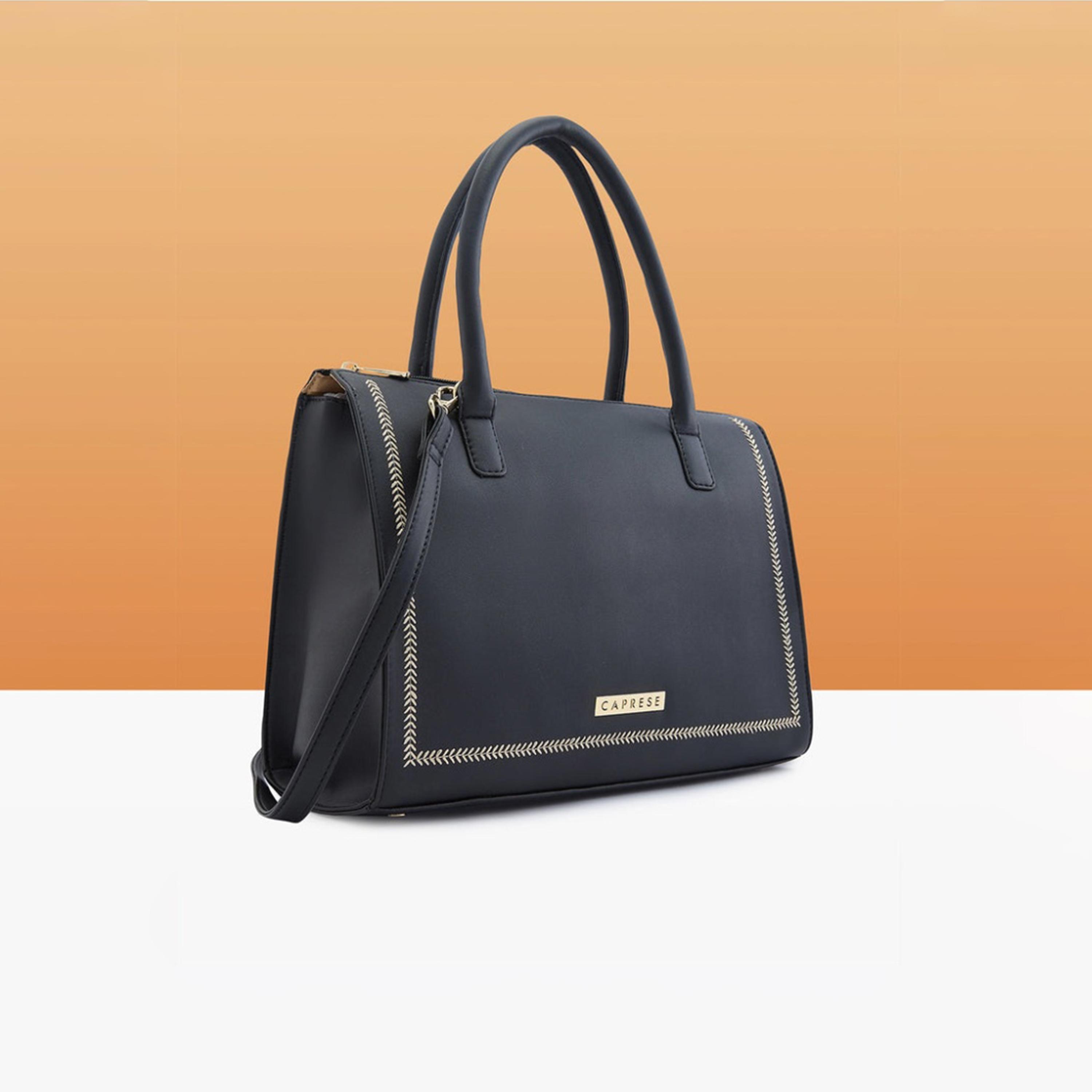 Caprese Poppy Design Detail Double Handle Satchel Bag with Zipper and Detachable Strap | 28 x 22 x 11 CM-women-bagsandwallets-handbags-image-3