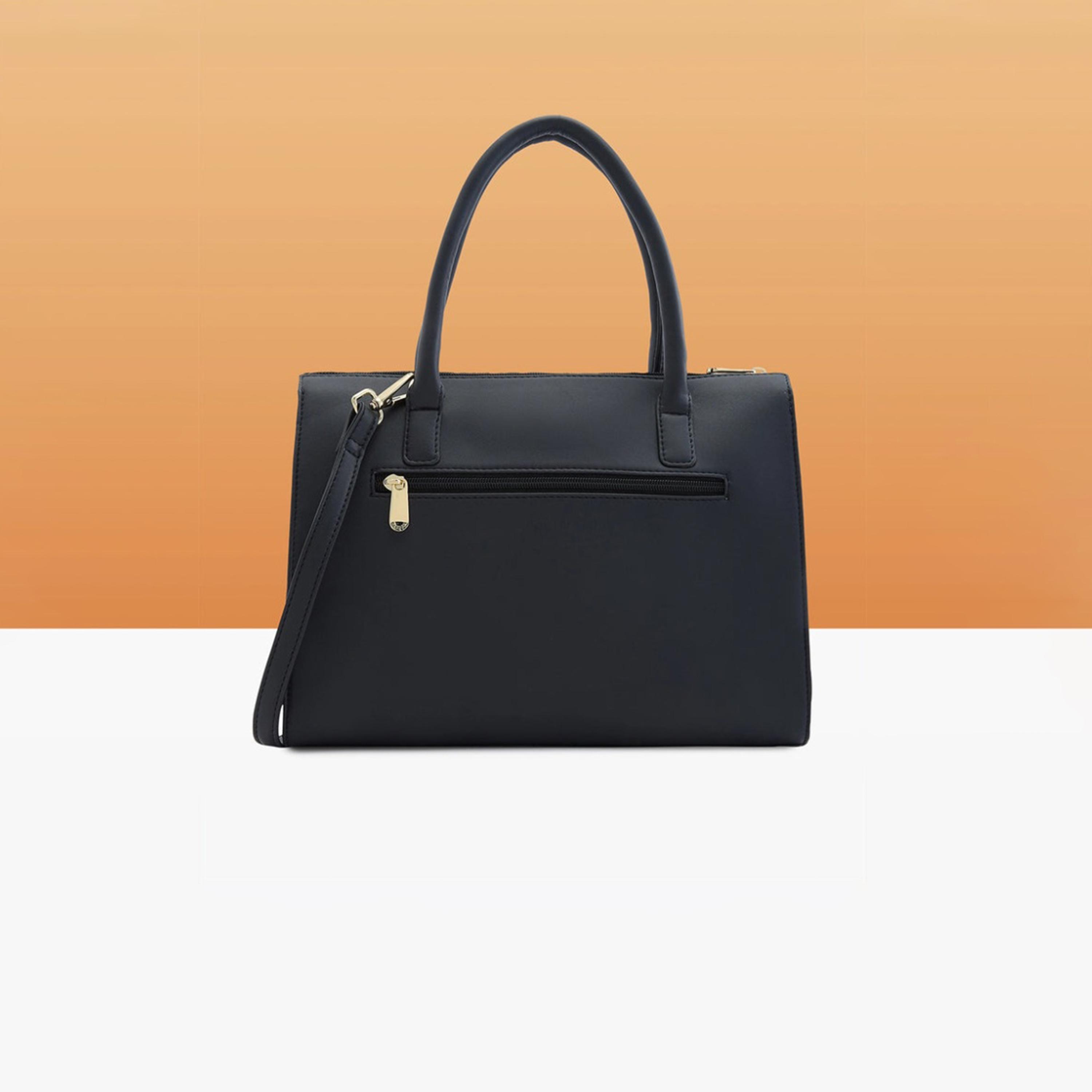 Caprese Poppy Design Detail Double Handle Satchel Bag with Zipper and Detachable Strap | 28 x 22 x 11 CM-women-bagsandwallets-handbags-image-4