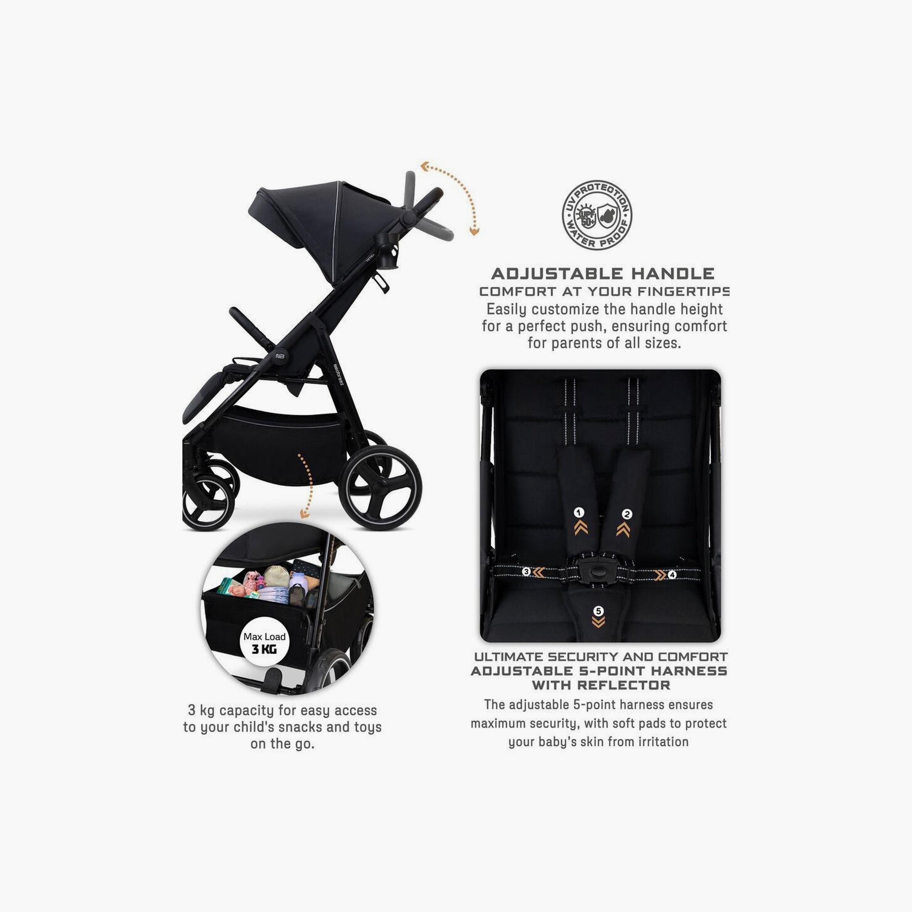 Neobreez Tetra Ultra-Compact Travel Stroller With Cup Holder And Canopy, Up To 22Kg-baby-gear-strollersandprams-strollers-image-4
