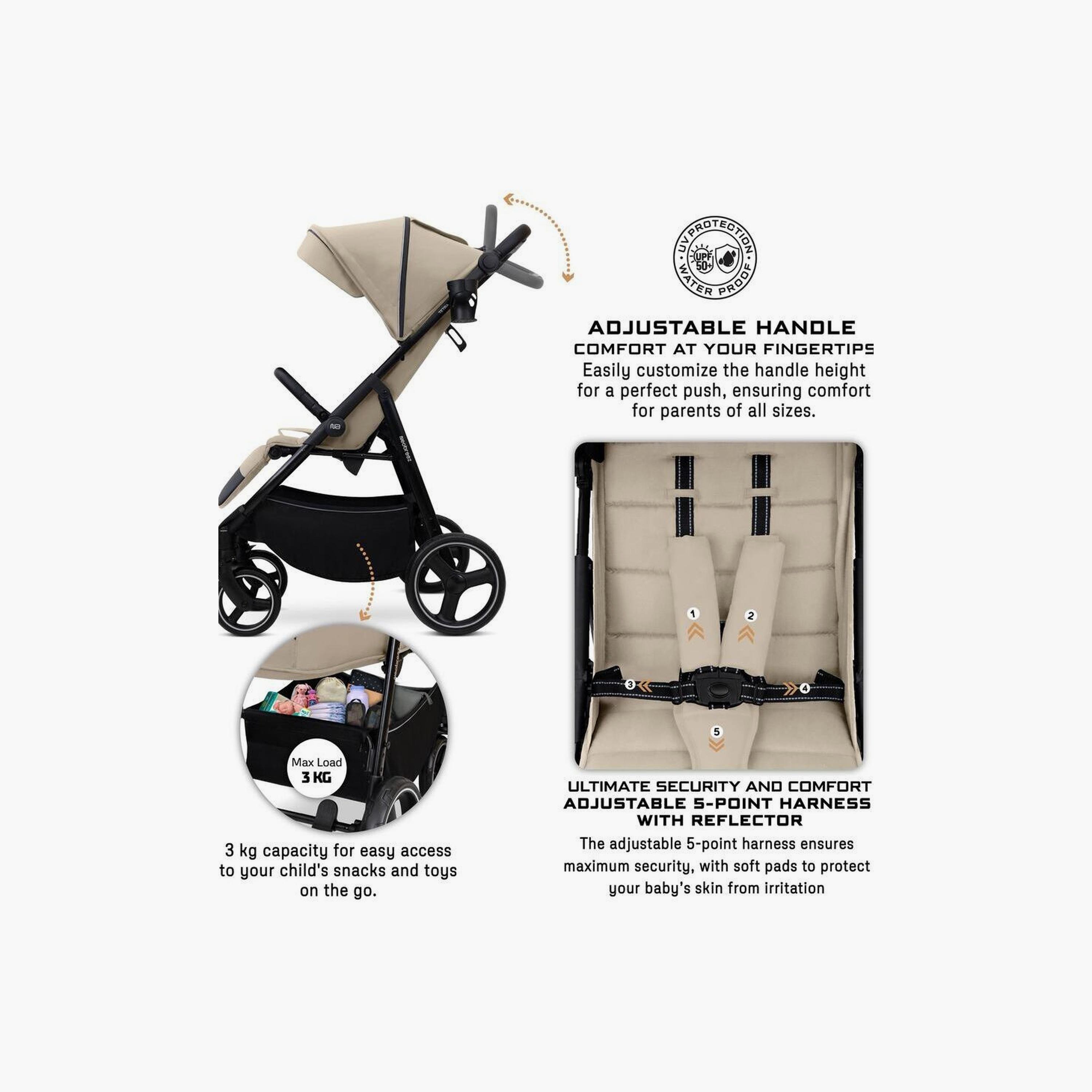 Neobreez Tetra Ultra-Compact Travel Stroller With Cup Holder And Canopy, Up To 22Kg-baby-gear-strollersandprams-strollers-image-4