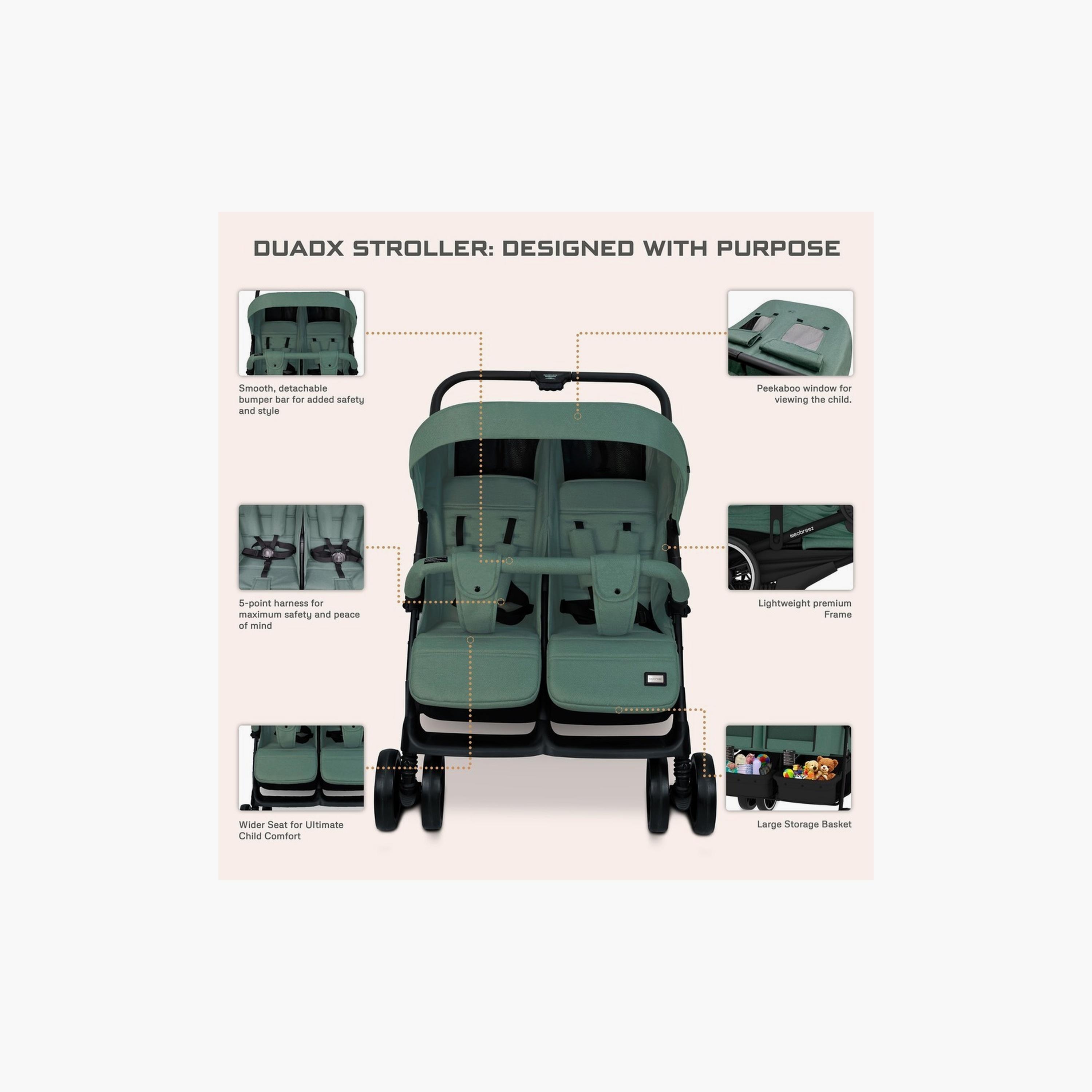 Neobreez Duadx Twin Stroller With Canopy, Up To 30Kg-baby-gear-strollersandprams-strollers-image-15