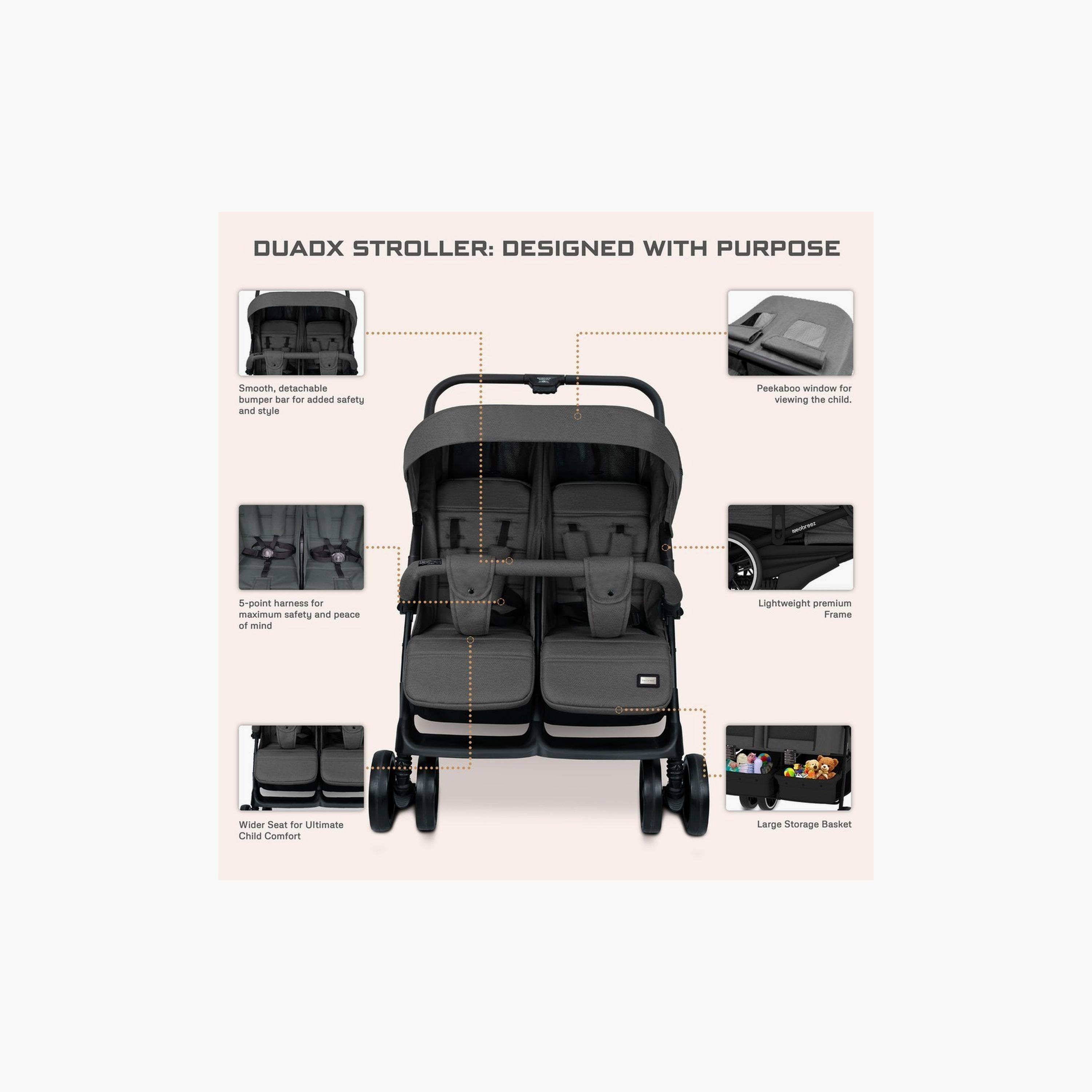 Neobreez Duadx Twin Stroller With Canopy, Up To 30Kg-baby-gear-strollersandprams-strollers-image-15