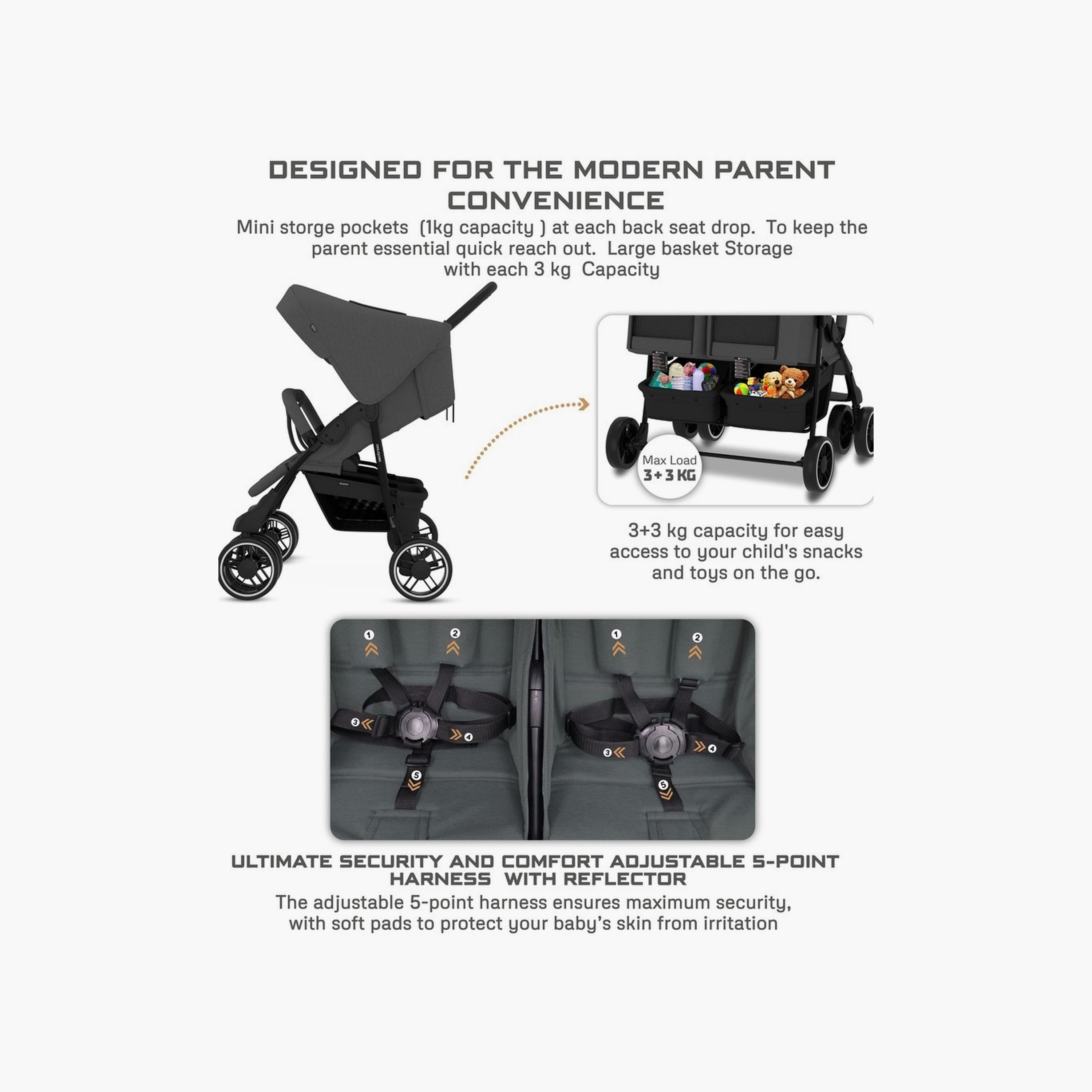 Neobreez Duadx Twin Stroller With Canopy, Up To 30Kg-baby-gear-strollersandprams-strollers-image-3
