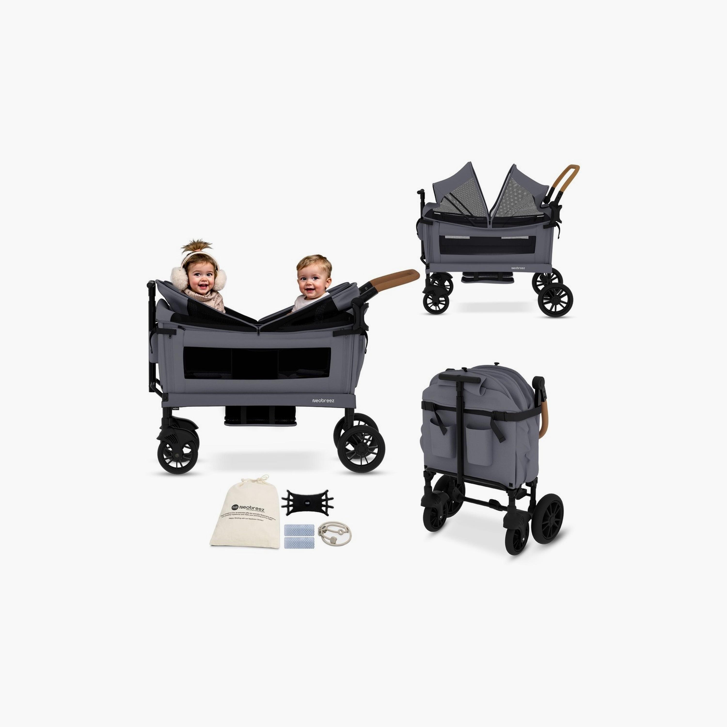 Neobreez Advi Wagon Cargo Push & Pull Foldable Double Stroller, Up To 44Kg-baby-gear-strollersandprams-strollers-image-1
