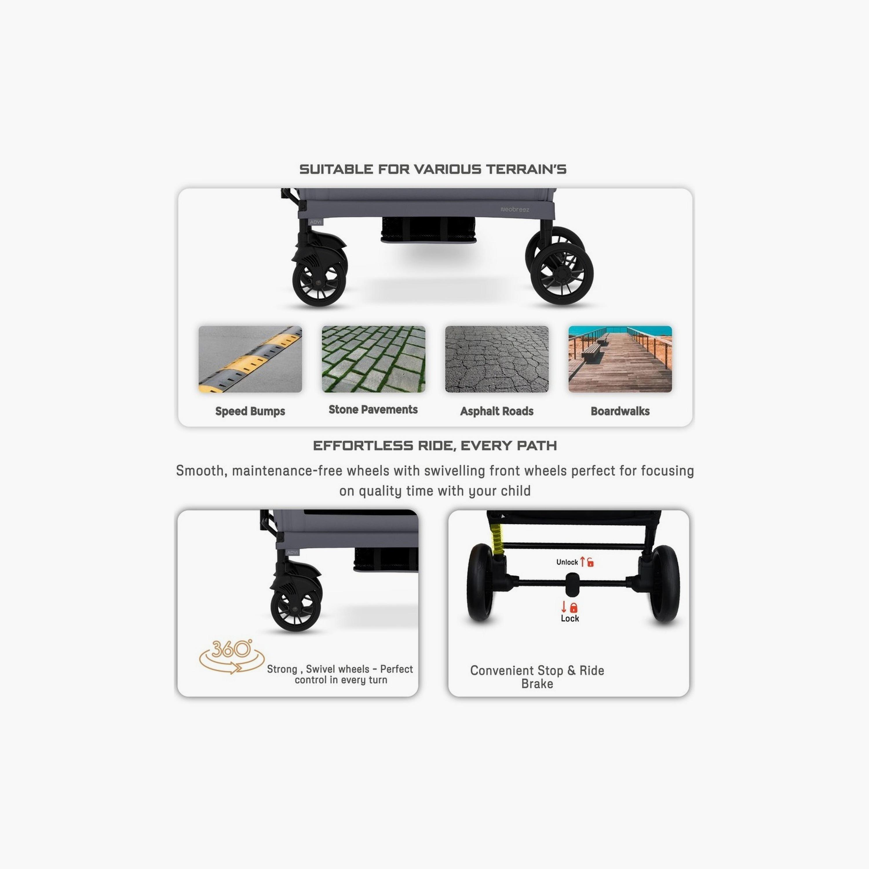 Neobreez Advi Wagon Cargo Push & Pull Foldable Double Stroller, Up To 44Kg-baby-gear-strollersandprams-strollers-image-2