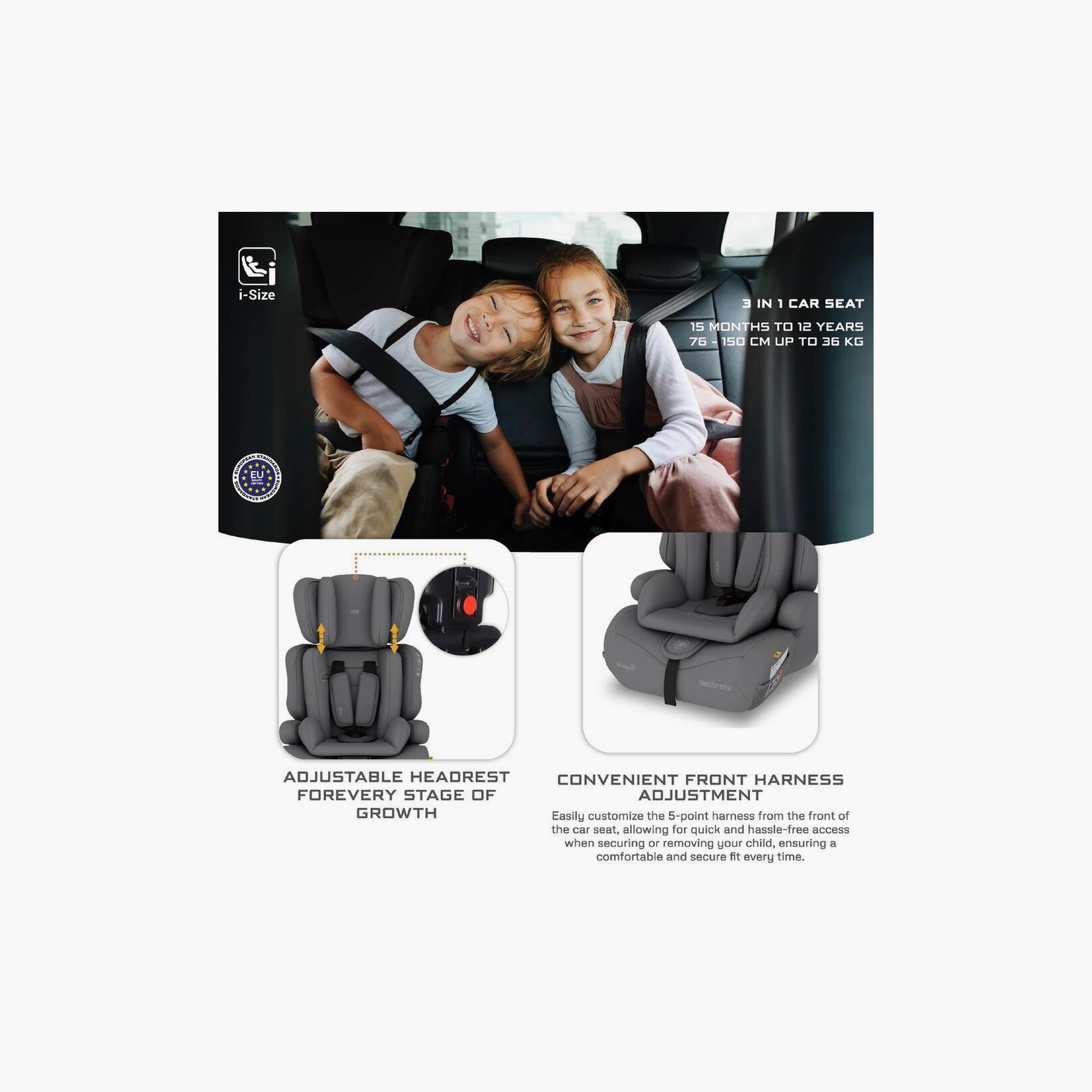 Neobreez I-Elek 3-In-1 Universal Car Seat With 3-Point Safety Belt, Up To 36Kg-baby-gear-carseats-image-7