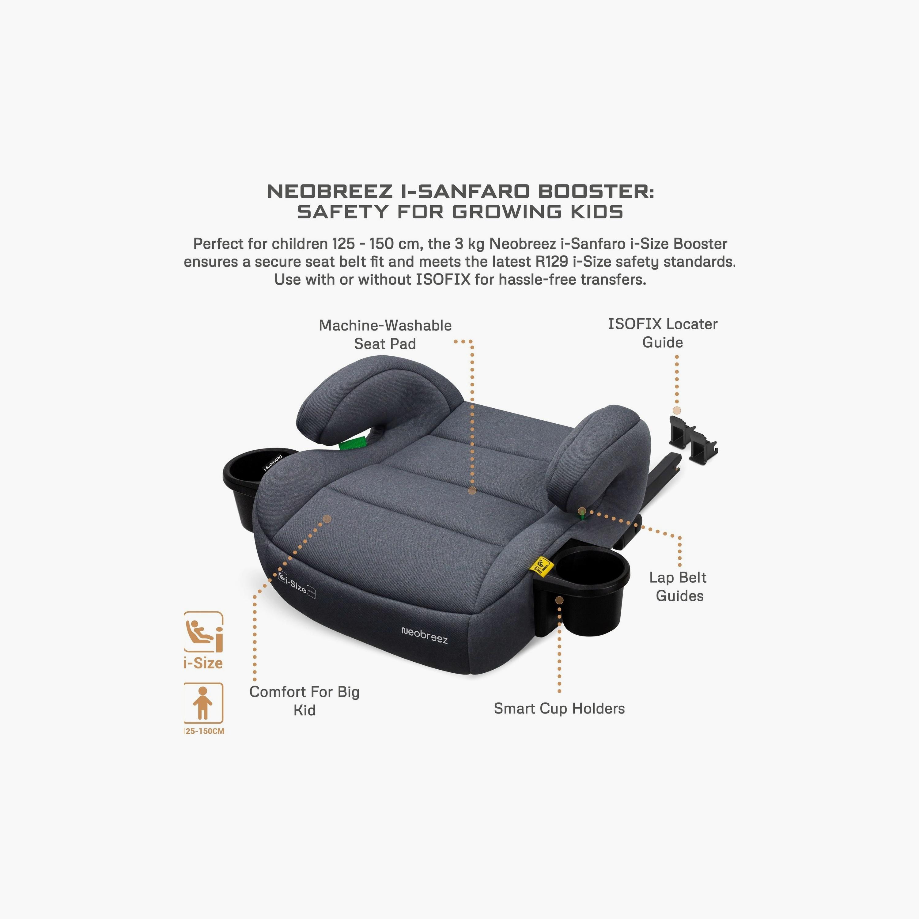 Neobreez i-SANFARO ISOFIX Backless Booster Car Seat - 36 kg - Grey-baby-gear-carseats-image-12