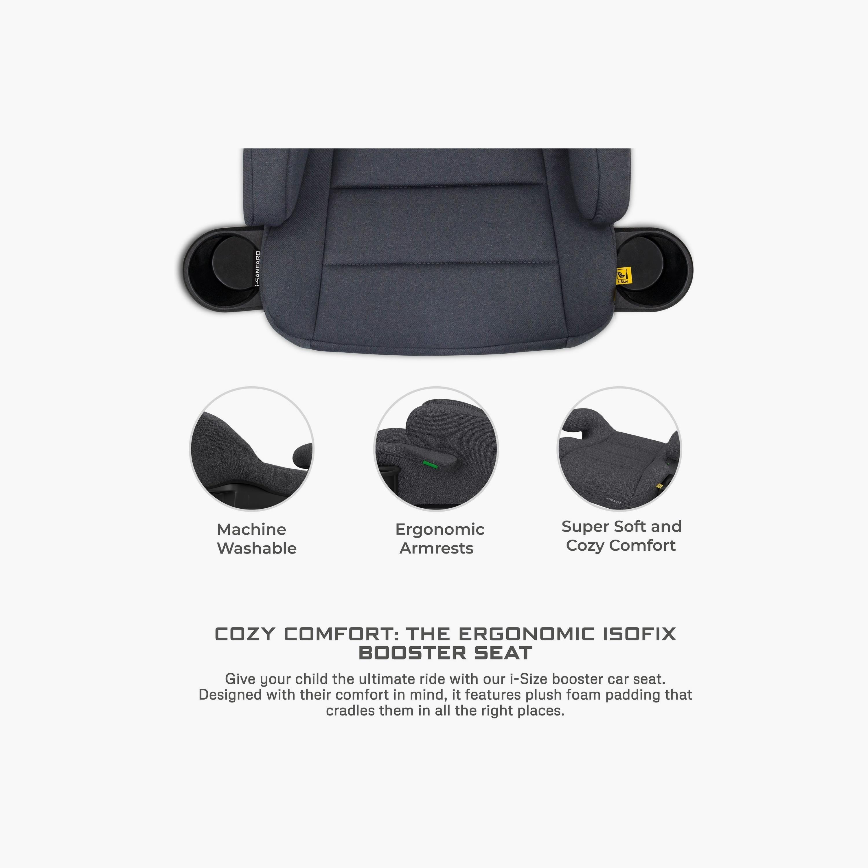 Neobreez i-SANFARO ISOFIX Backless Booster Car Seat - 36 kg - Grey-baby-gear-carseats-image-8