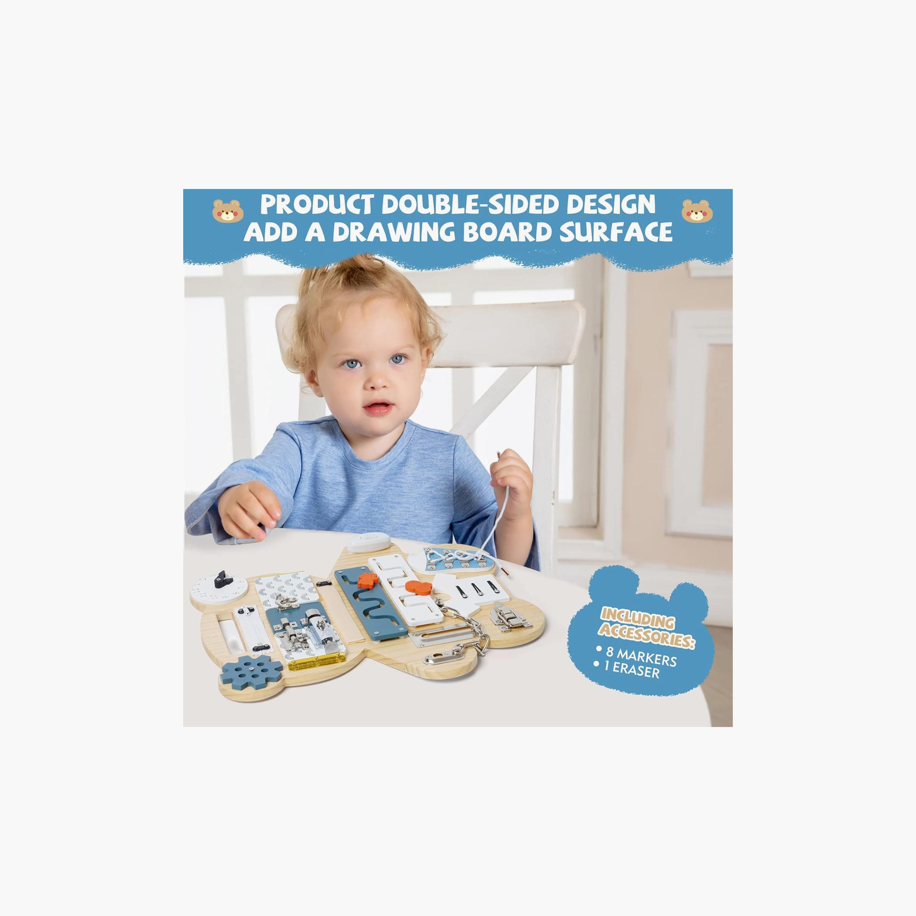 Factory Price 14-in-1 Montessori Busy Board with Double-Sided Drawing Board - Bear-toys-babyandtoddlertoys-learningtoys-image-5