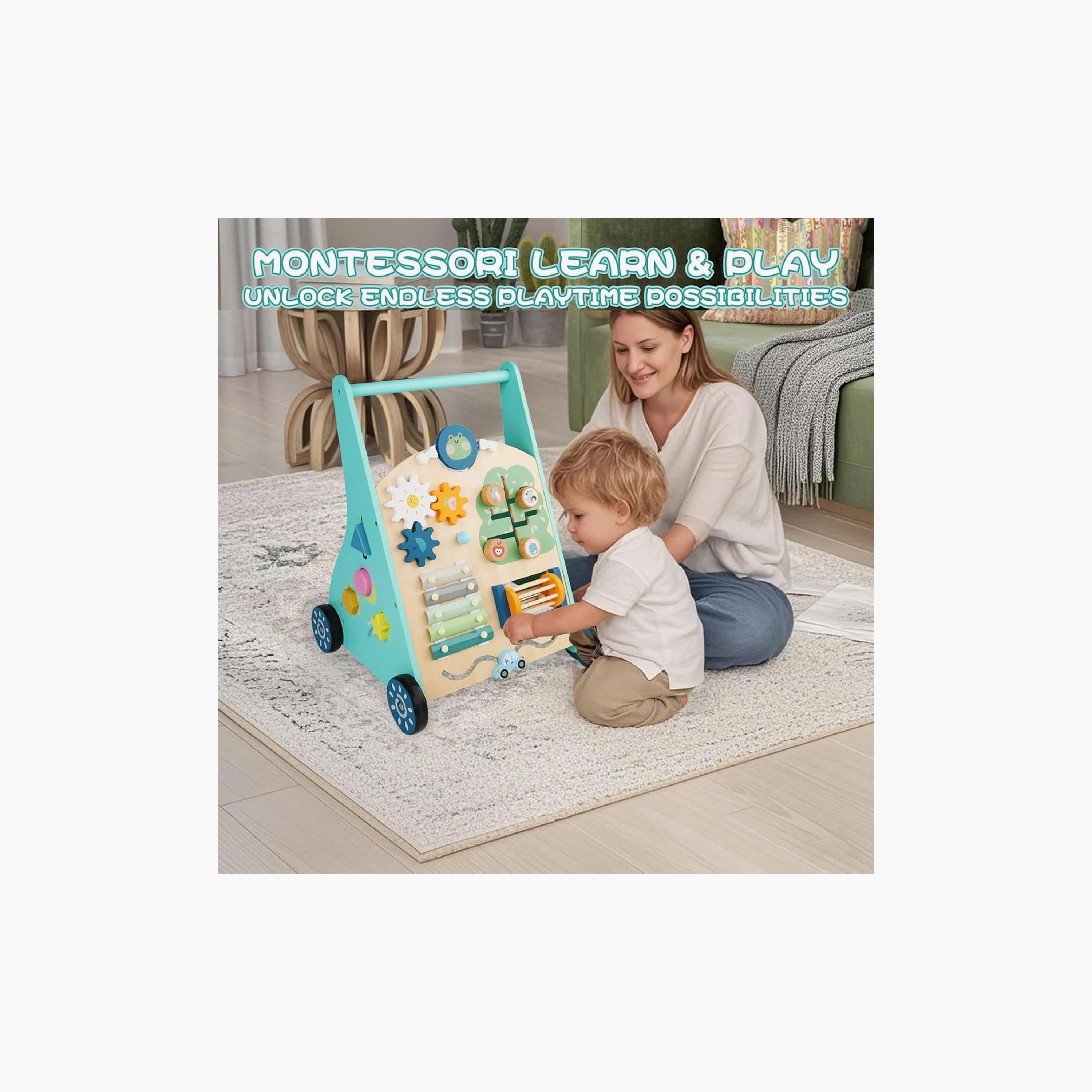 Factory Price Montessori Wooden Activity Walker with Busy Board - B-baby-infantactivity-walkers-image-5