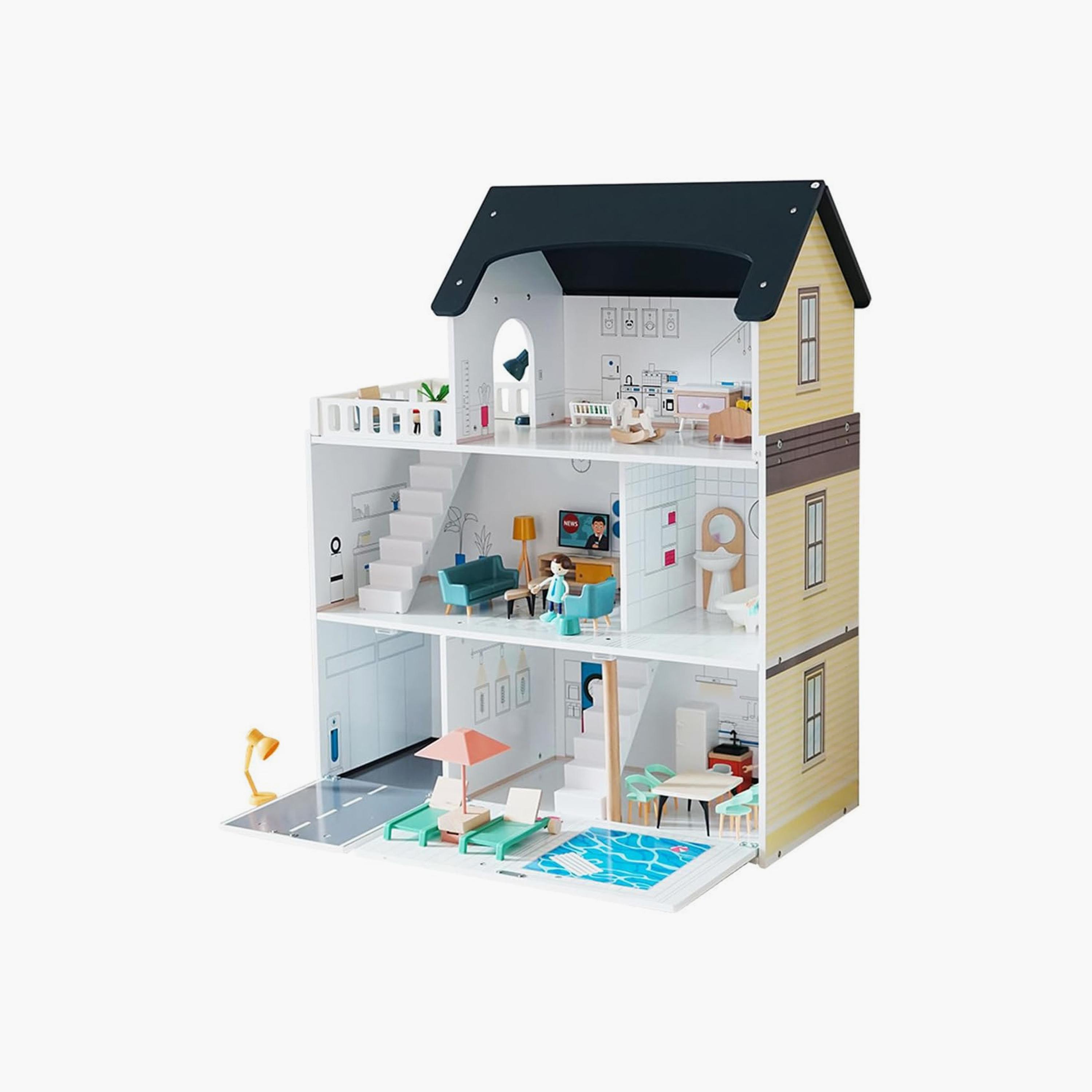 Factory Price Classic Large Wooden Doll House with Miniature Furnitures-toys-outdoor-playhousesandplayards-image-1
