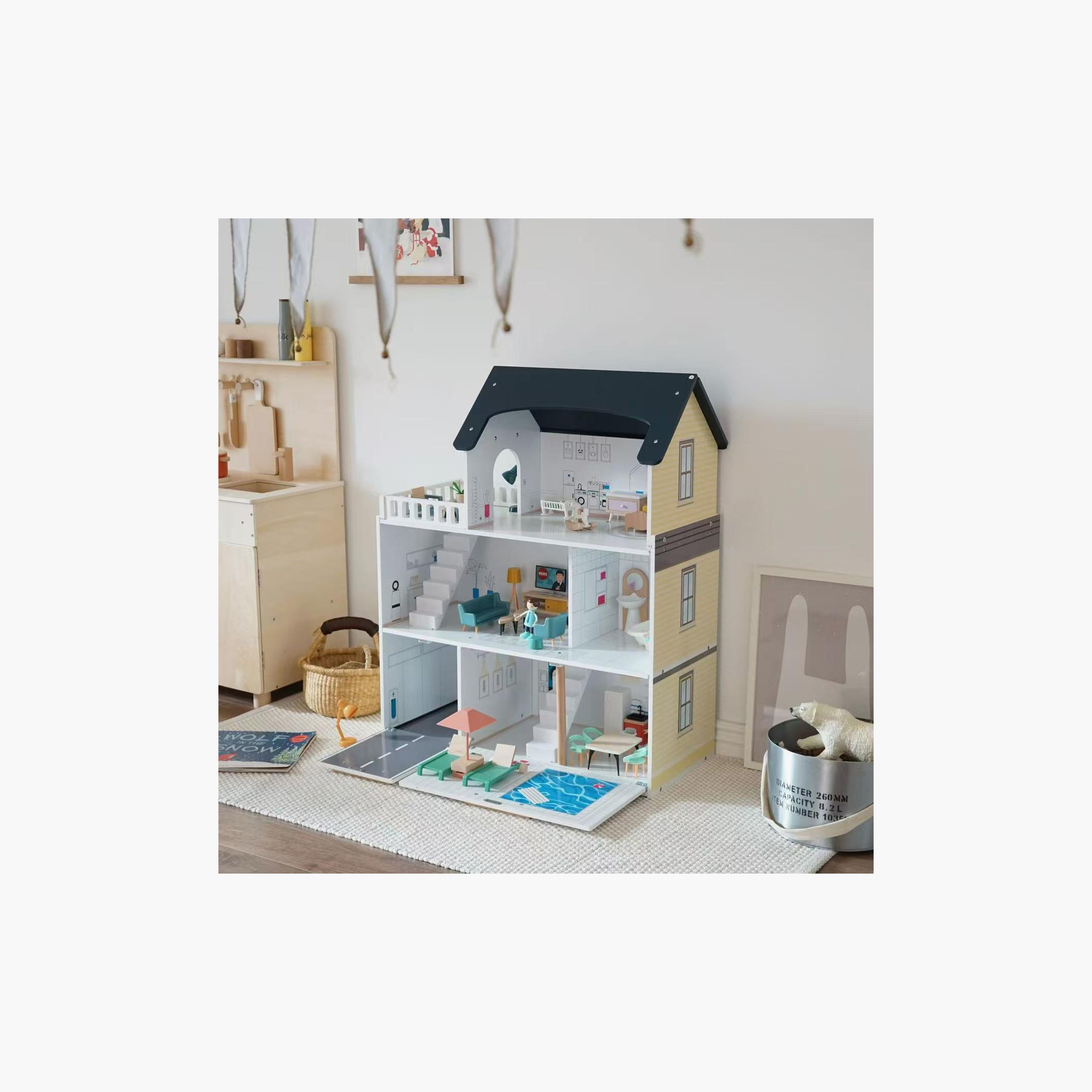 Factory Price Classic Large Wooden Doll House with Miniature Furnitures-toys-outdoor-playhousesandplayards-image-5