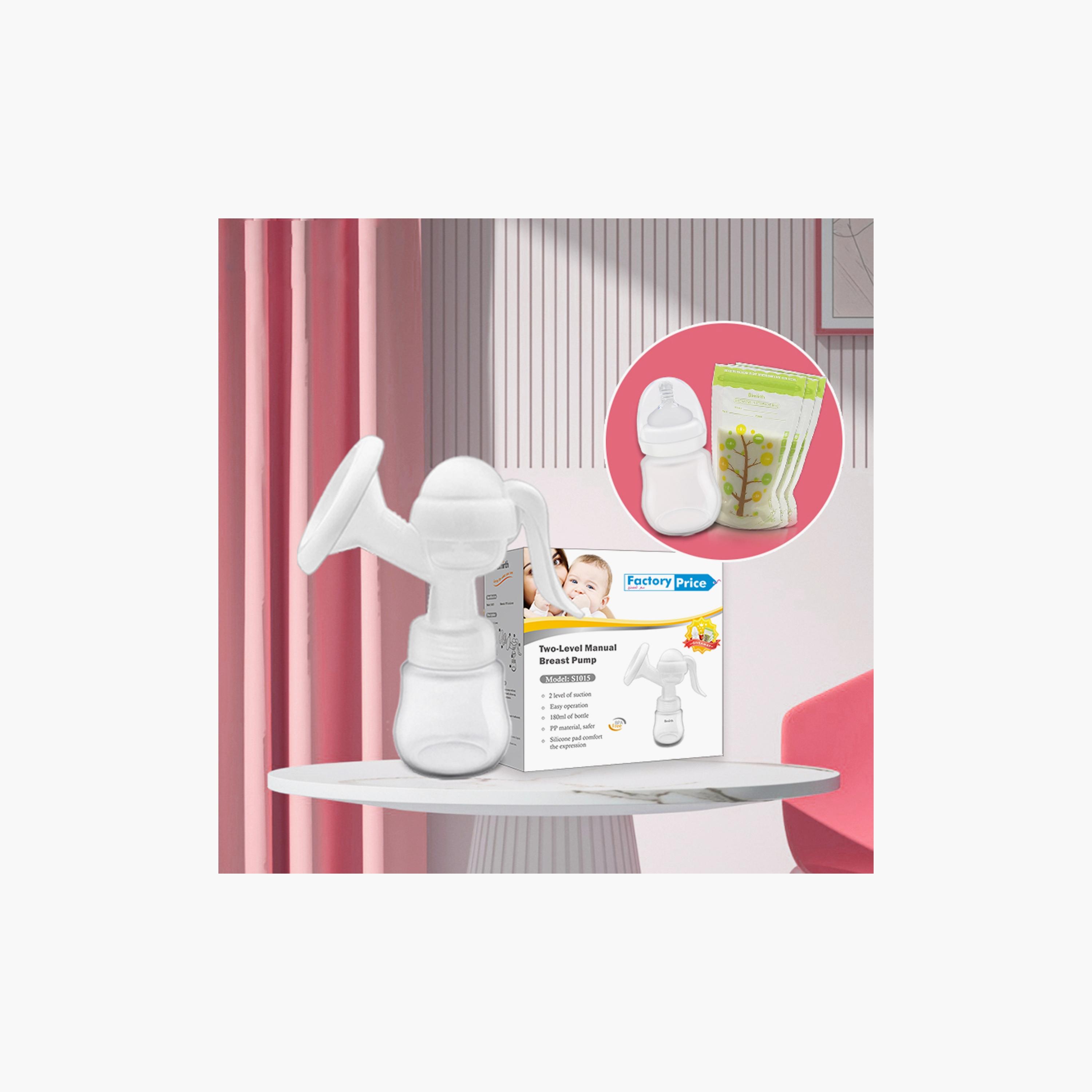 مضخة ثدي يدوية مع 3 أكياس لتخزين الحليب من فاكتوري برايس-baby-feeding-breastfeedingandcare-image-3