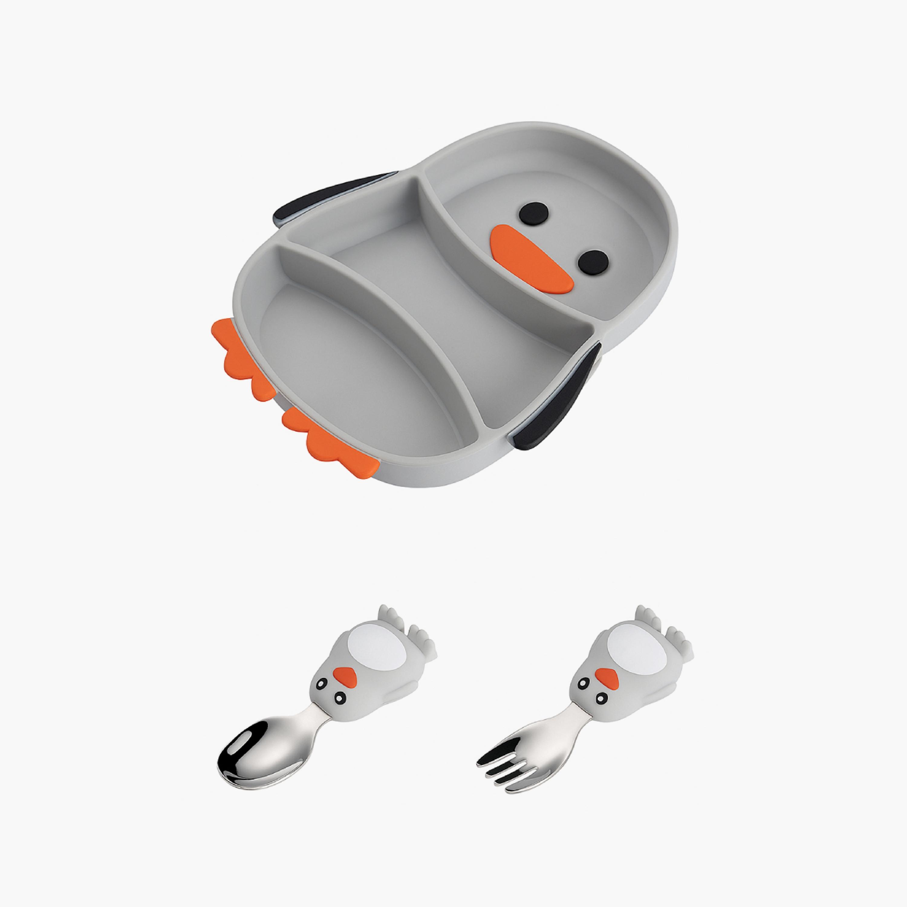 Factory Price 3-Piece Elena Kids Silicone Tableware - Penguin-baby-feeding-mealtimeessentials-image-1