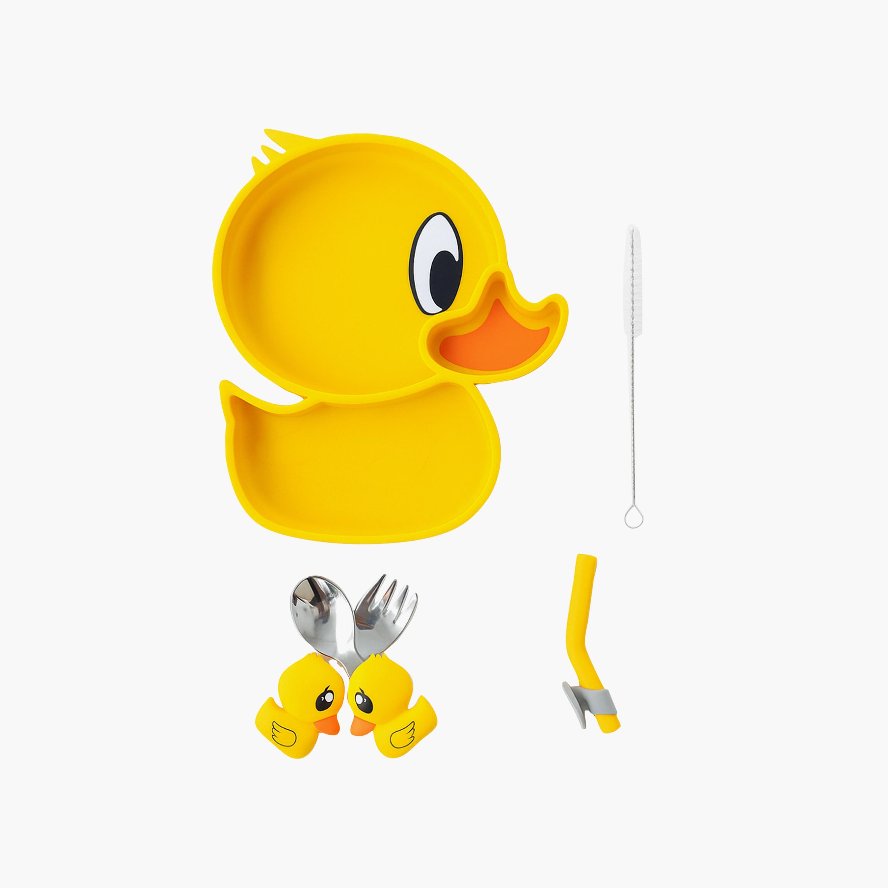 Factory Price 4-Piece Elena Kids Silicone Tableware - Duck-baby-feeding-mealtimeessentials-image-1