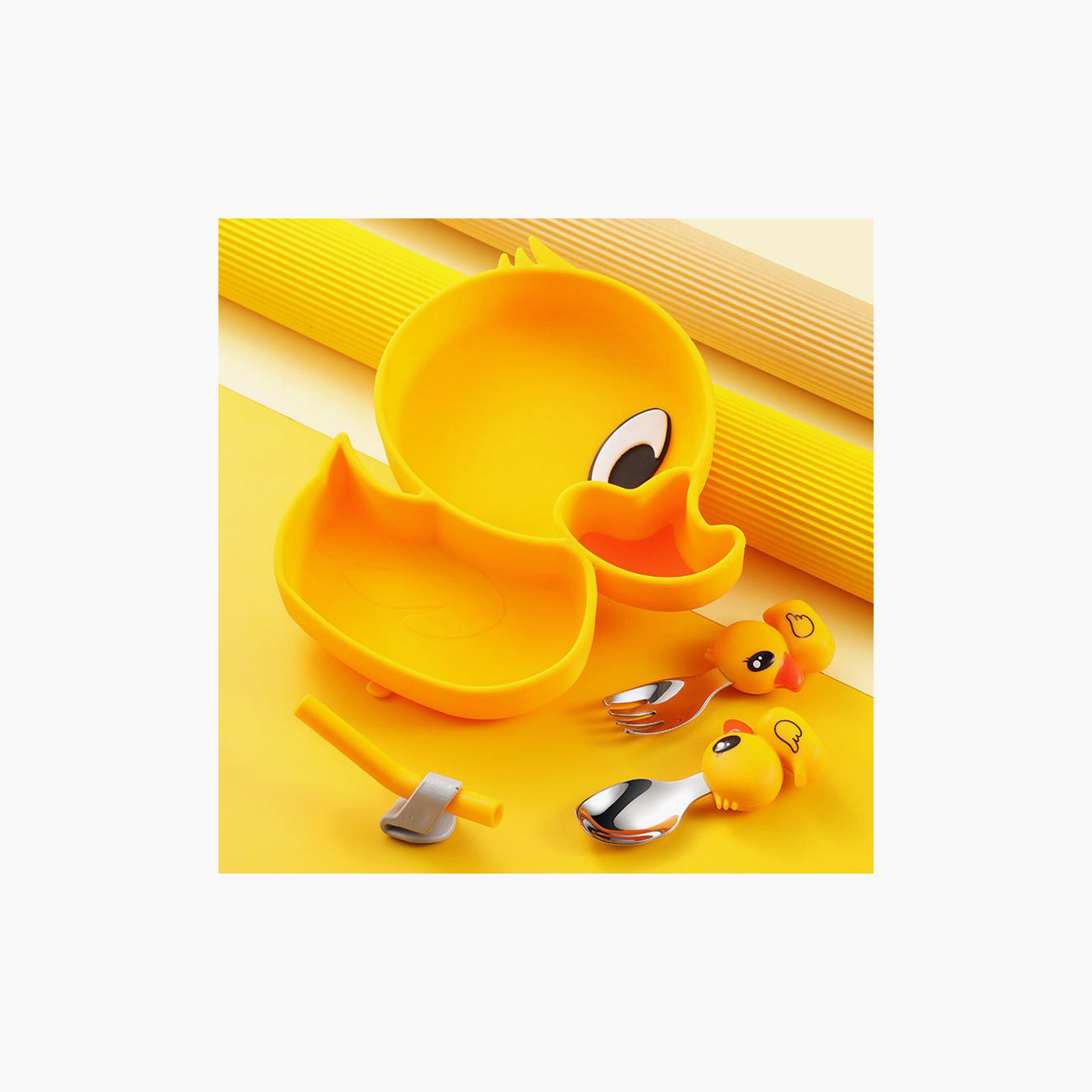 Factory Price 4-Piece Elena Kids Silicone Tableware - Duck-baby-feeding-mealtimeessentials-image-2