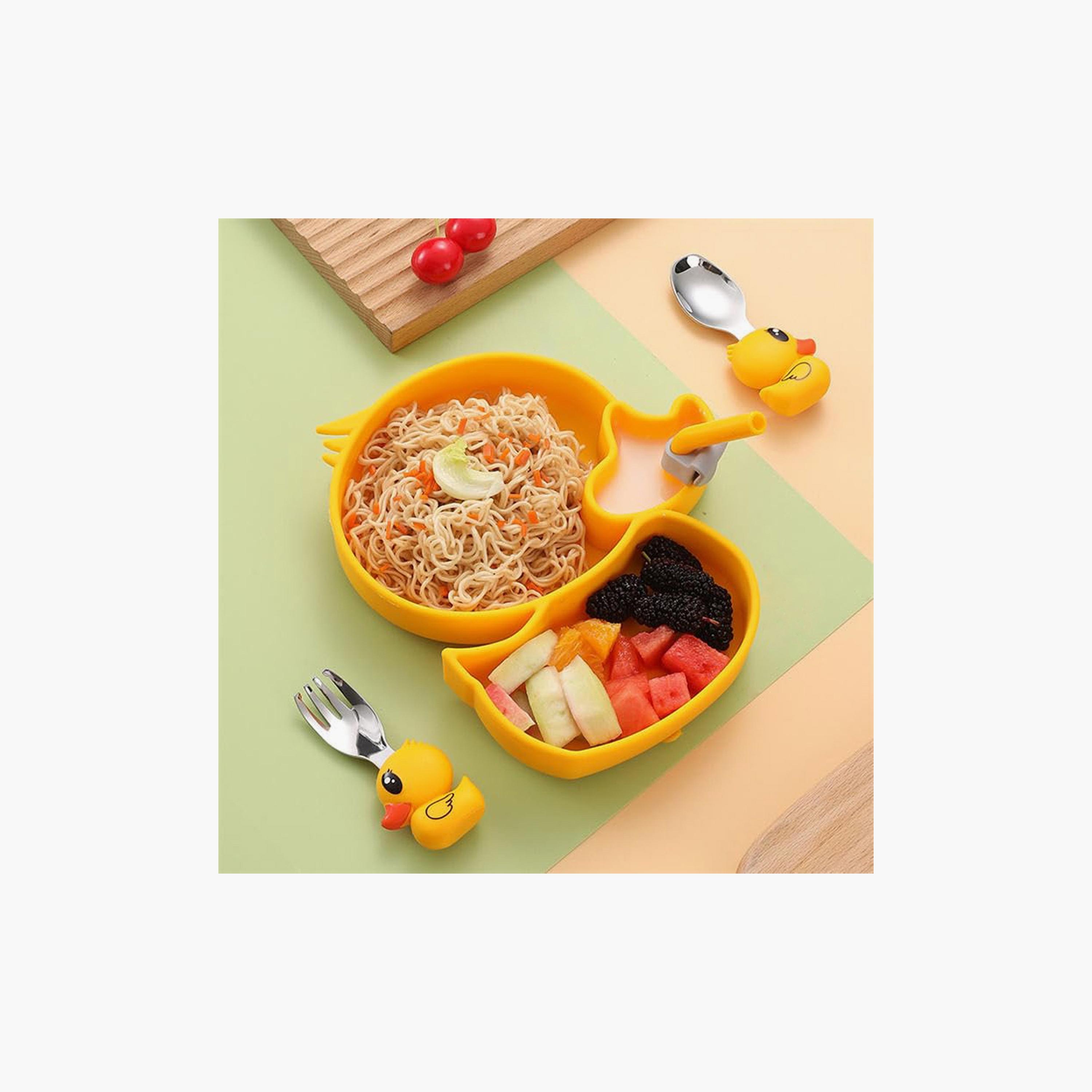 Factory Price 4-Piece Elena Kids Silicone Tableware - Duck-baby-feeding-mealtimeessentials-image-3