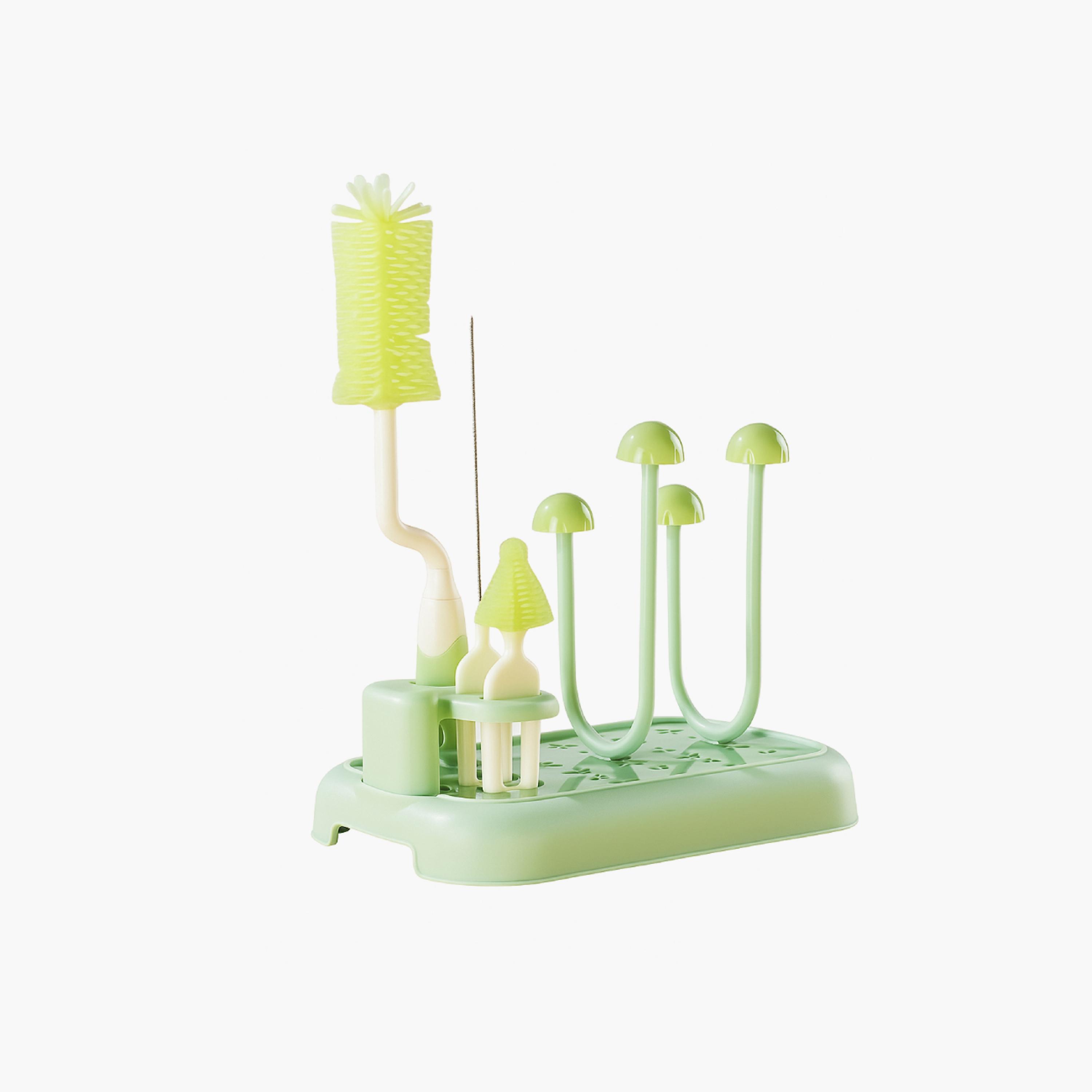 Factory Price Baby Bottle Cleaning Brush Set with Drying Rack-baby-feeding-accessories-image-1