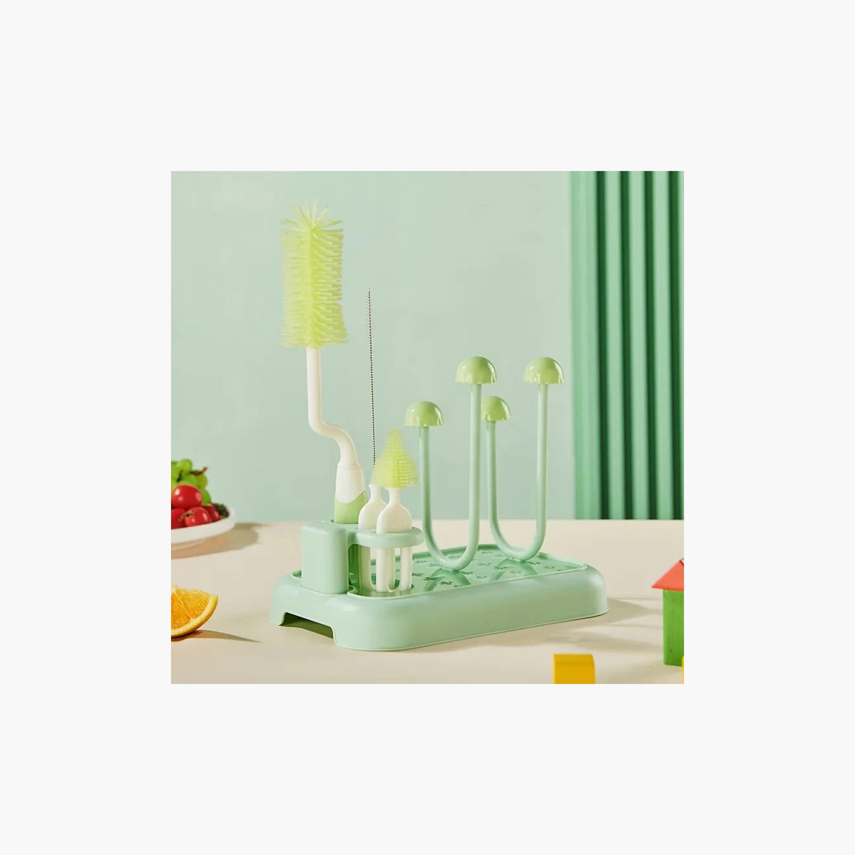 Factory Price Baby Bottle Cleaning Brush Set with Drying Rack-baby-feeding-accessories-image-2