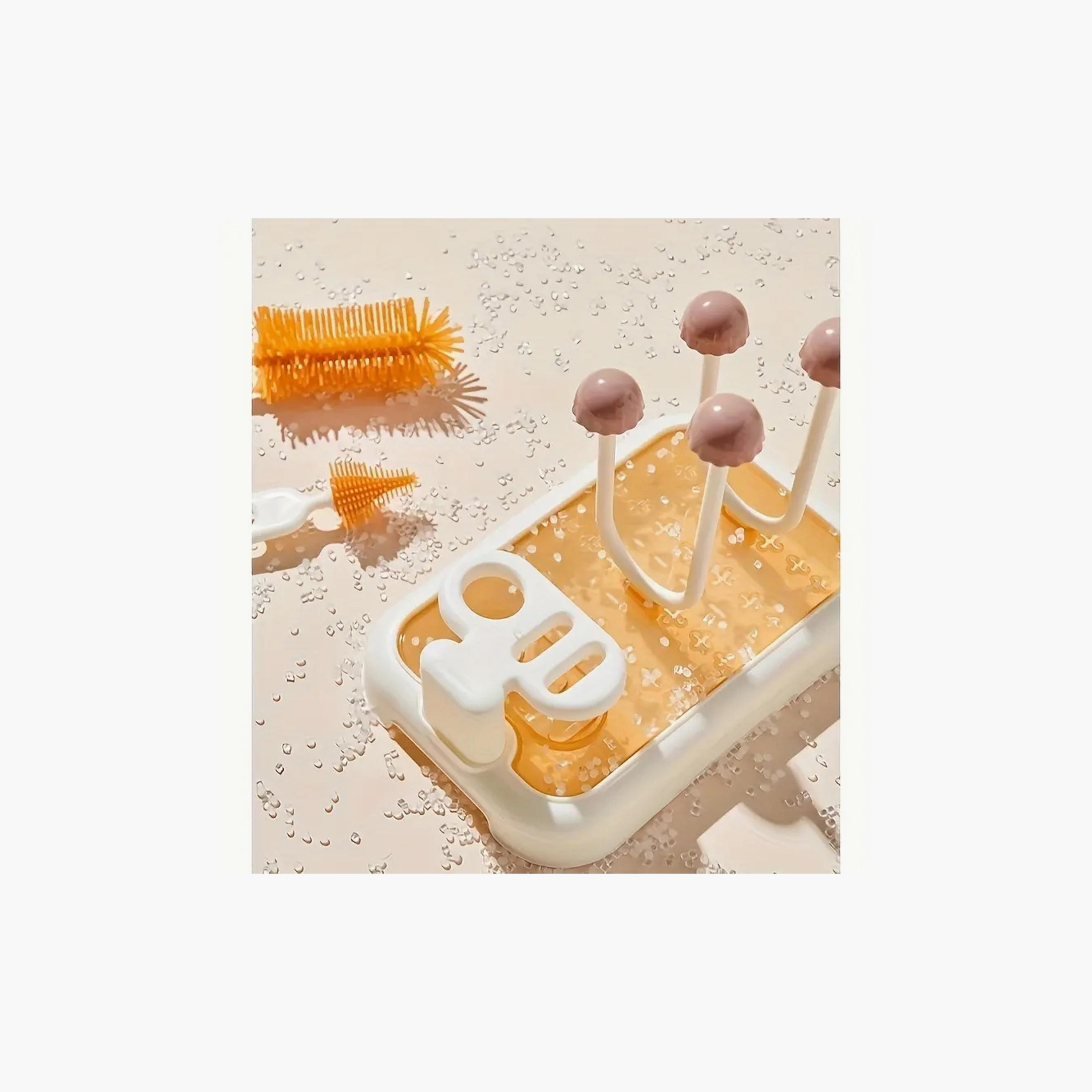 Factory Price Baby Bottle Cleaning Brush Set with Drying Rack-baby-feeding-accessories-image-3