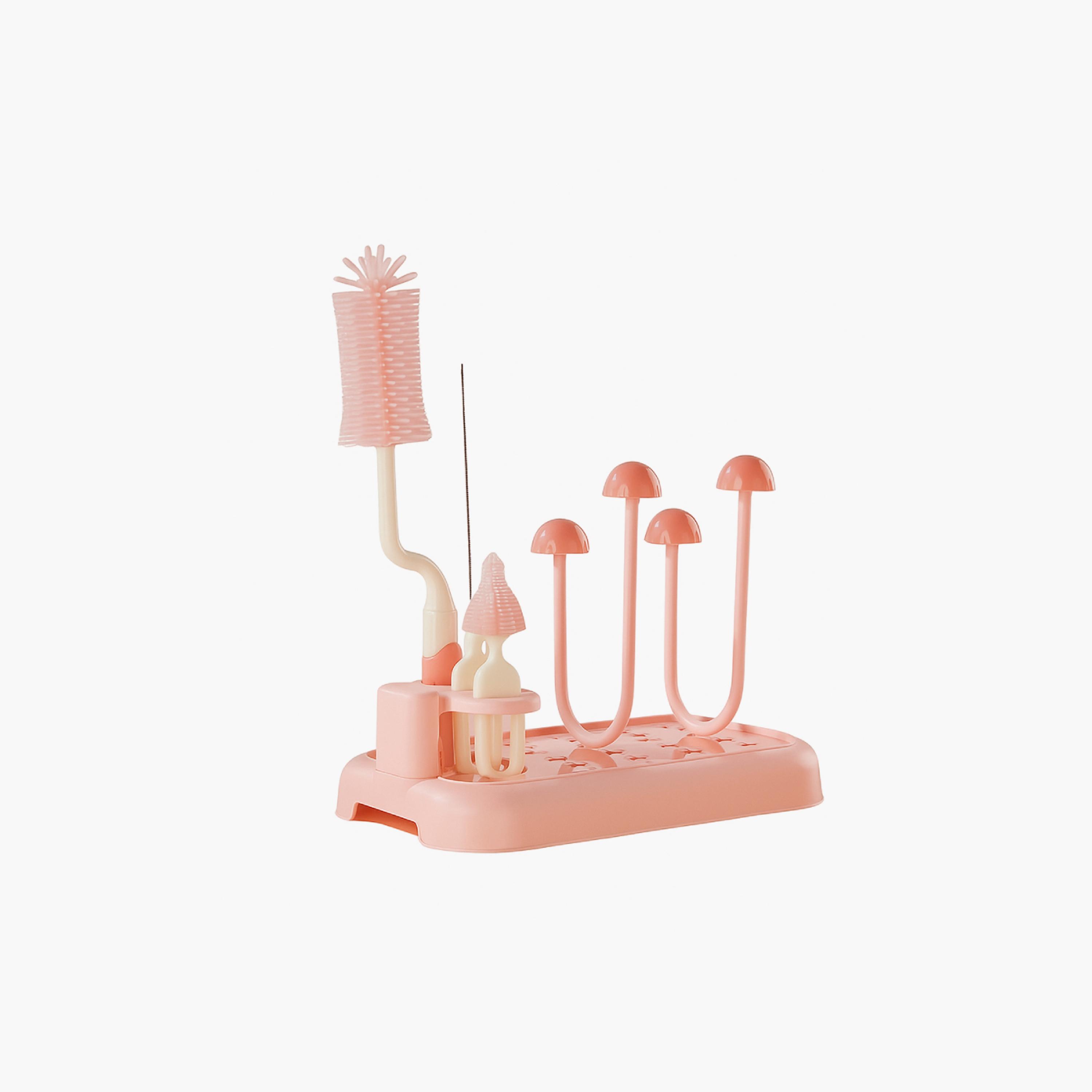 Factory Price Baby Bottle Cleaning Brush Set with Drying Rack-baby-feeding-accessories-image-1
