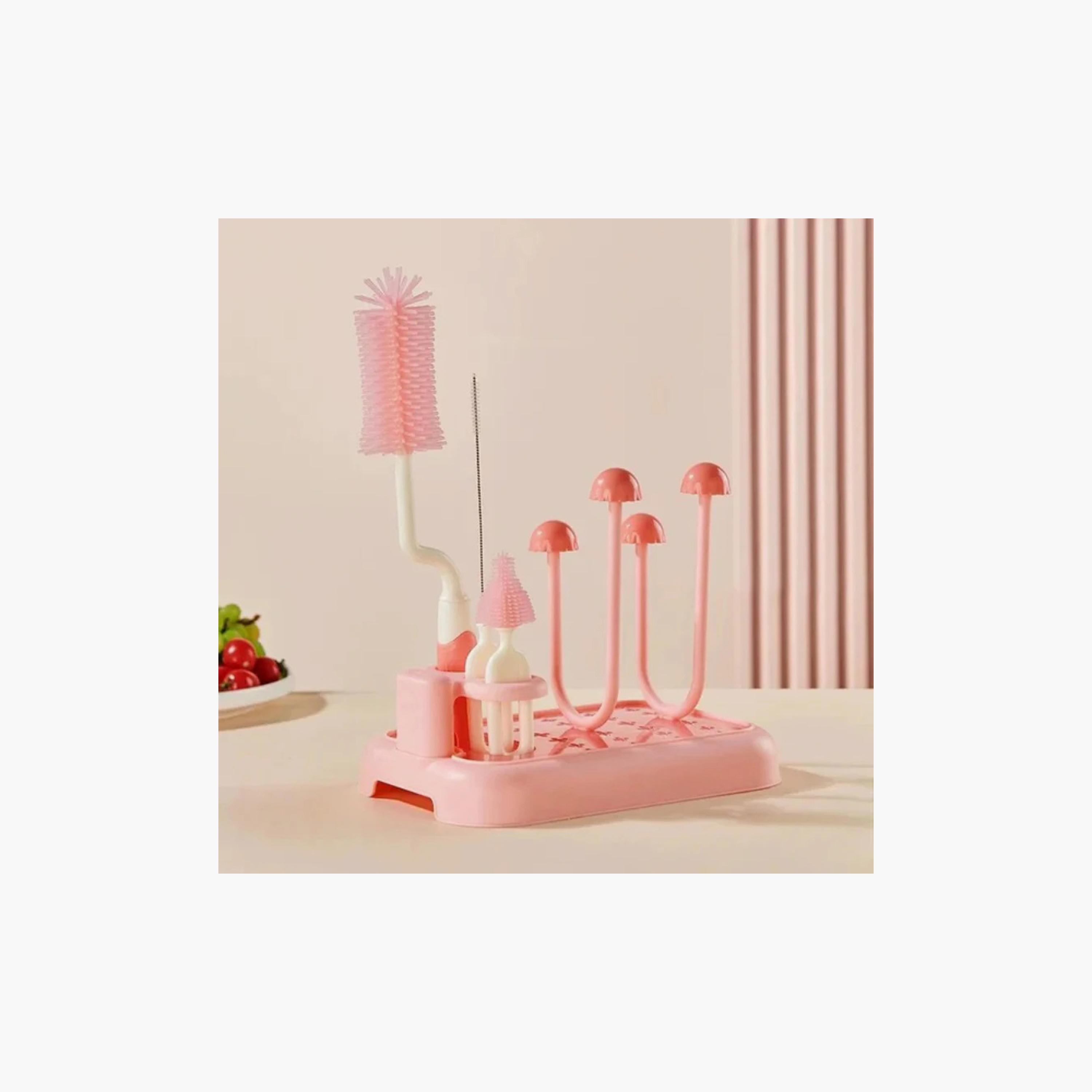 Factory Price Baby Bottle Cleaning Brush Set with Drying Rack-baby-feeding-accessories-image-4