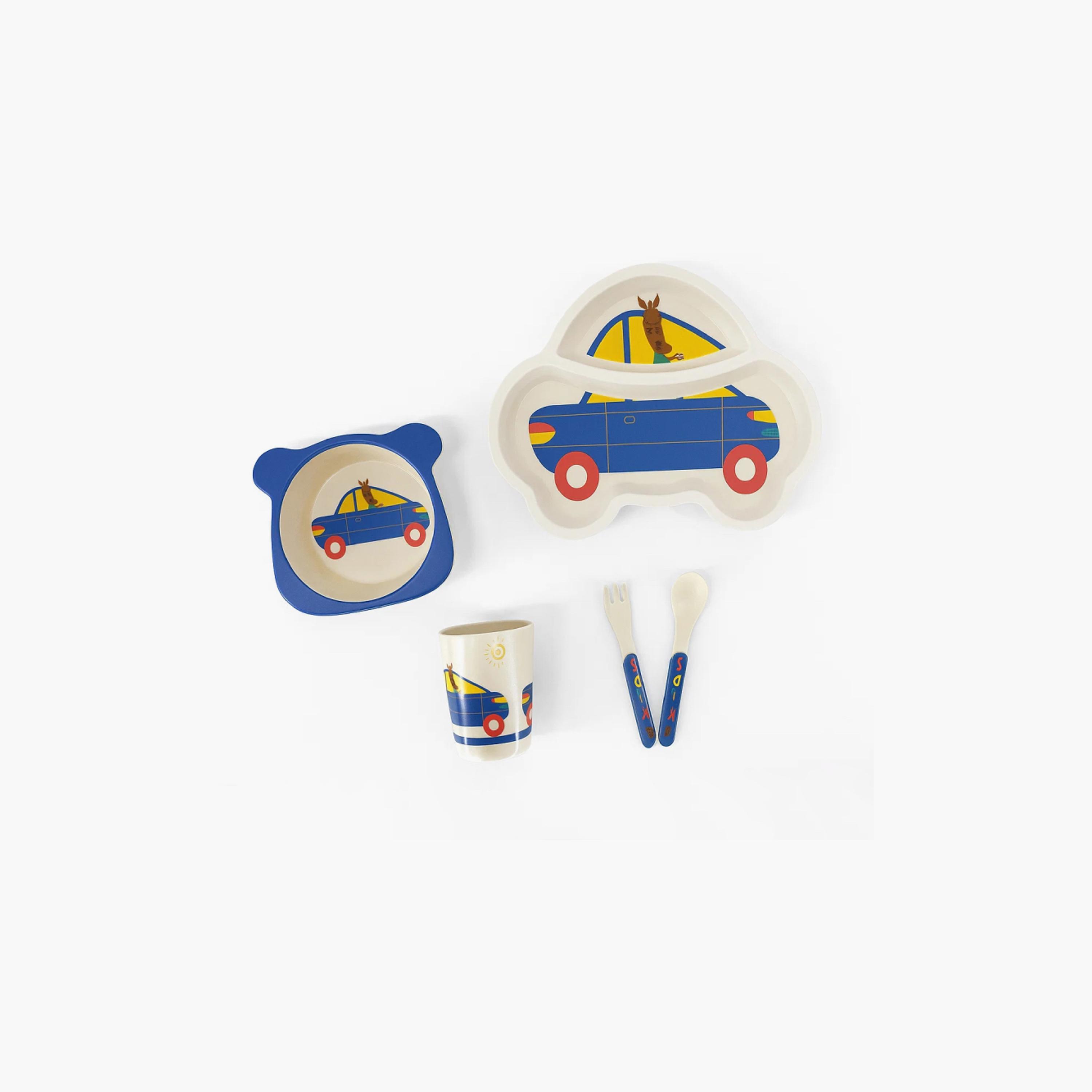 Factory Price 5-Piece Bamboo Tableware Set - Car - A-baby-feeding-mealtimeessentials-image-1