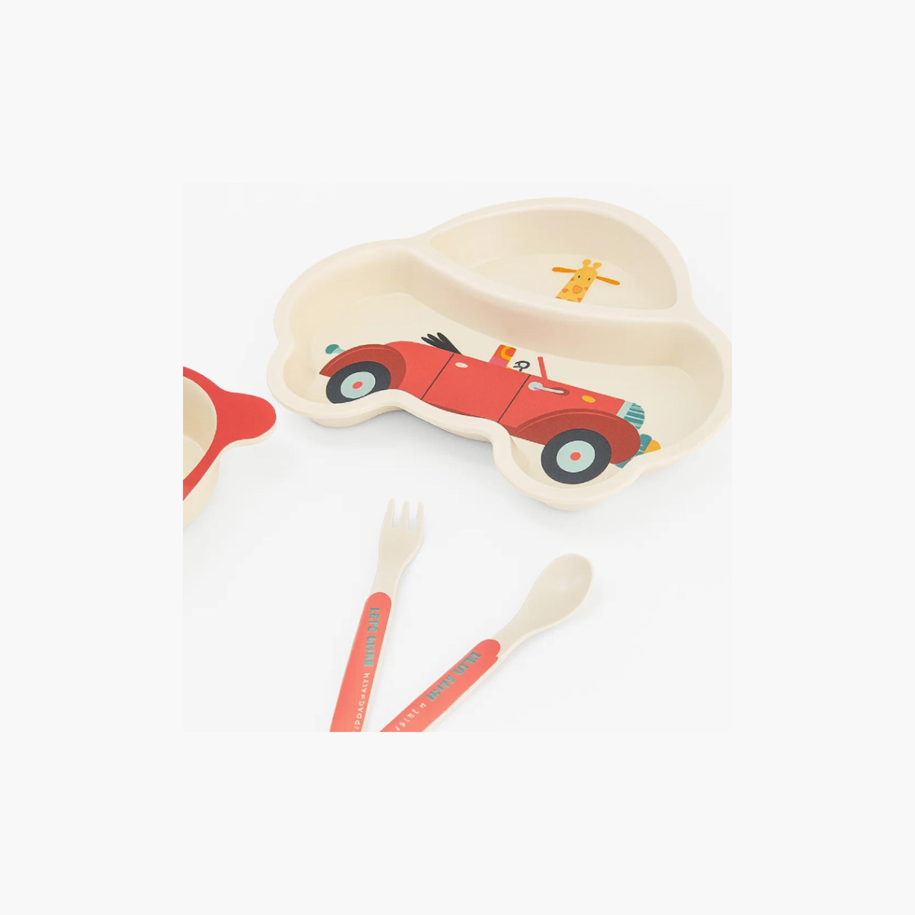 Factory Price 5-Piece Bamboo Tableware Set - Car - B-baby-feeding-mealtimeessentials-image-2