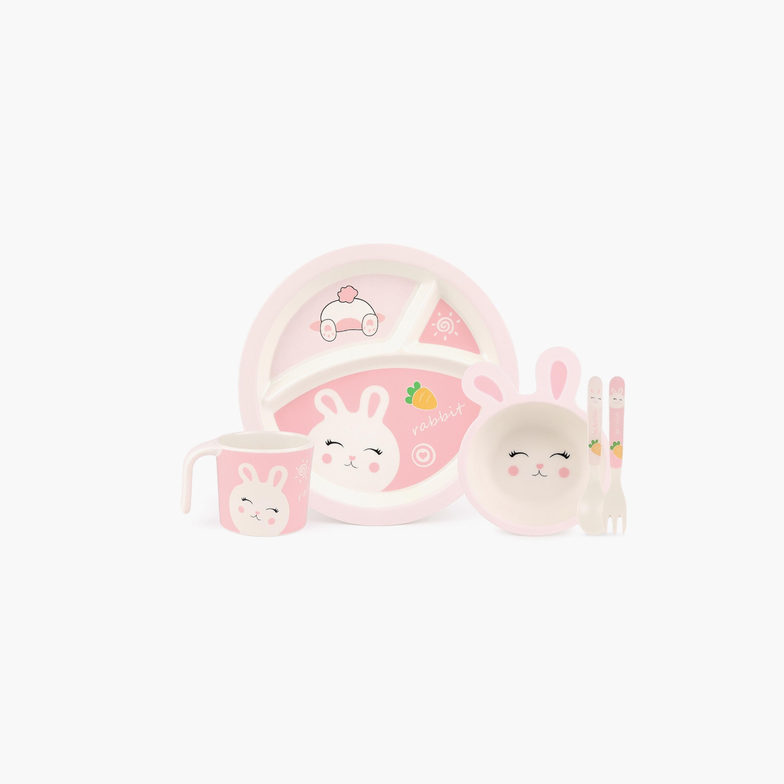 مجموعة أدوات مائدة من الخيزران 5 قطع - الأرنب من فاكتوري برايس-baby-feeding-mealtimeessentials-image-1