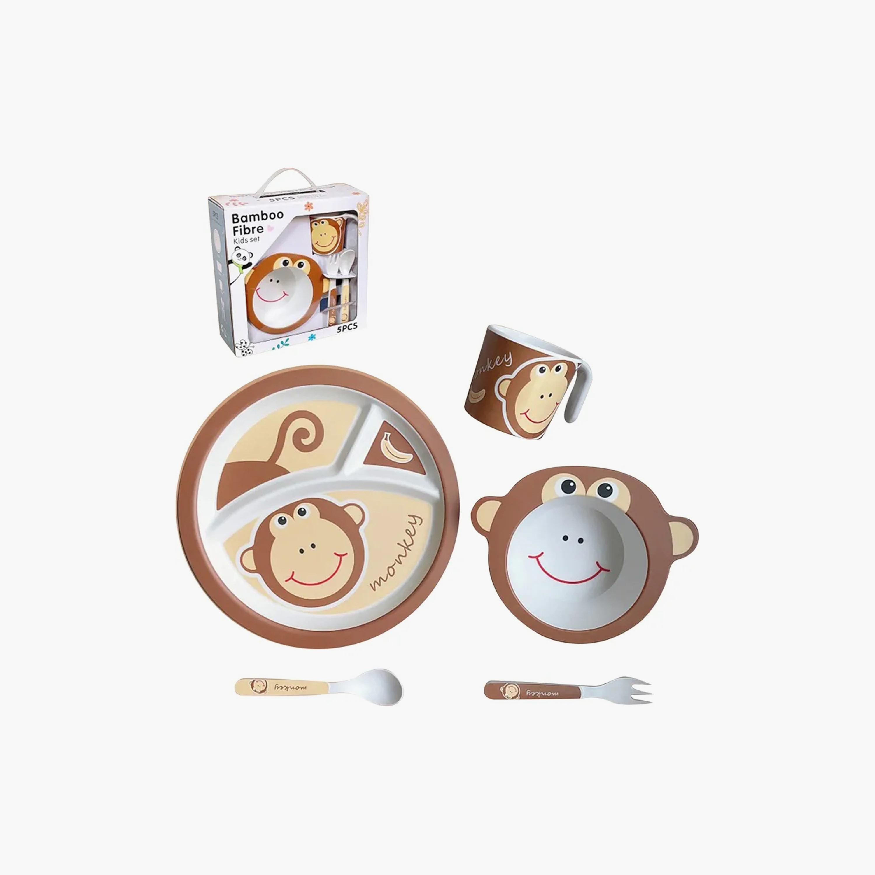 Factory Price 5-Piece Bamboo Tableware Set - Monkey-baby-feeding-mealtimeessentials-image-1