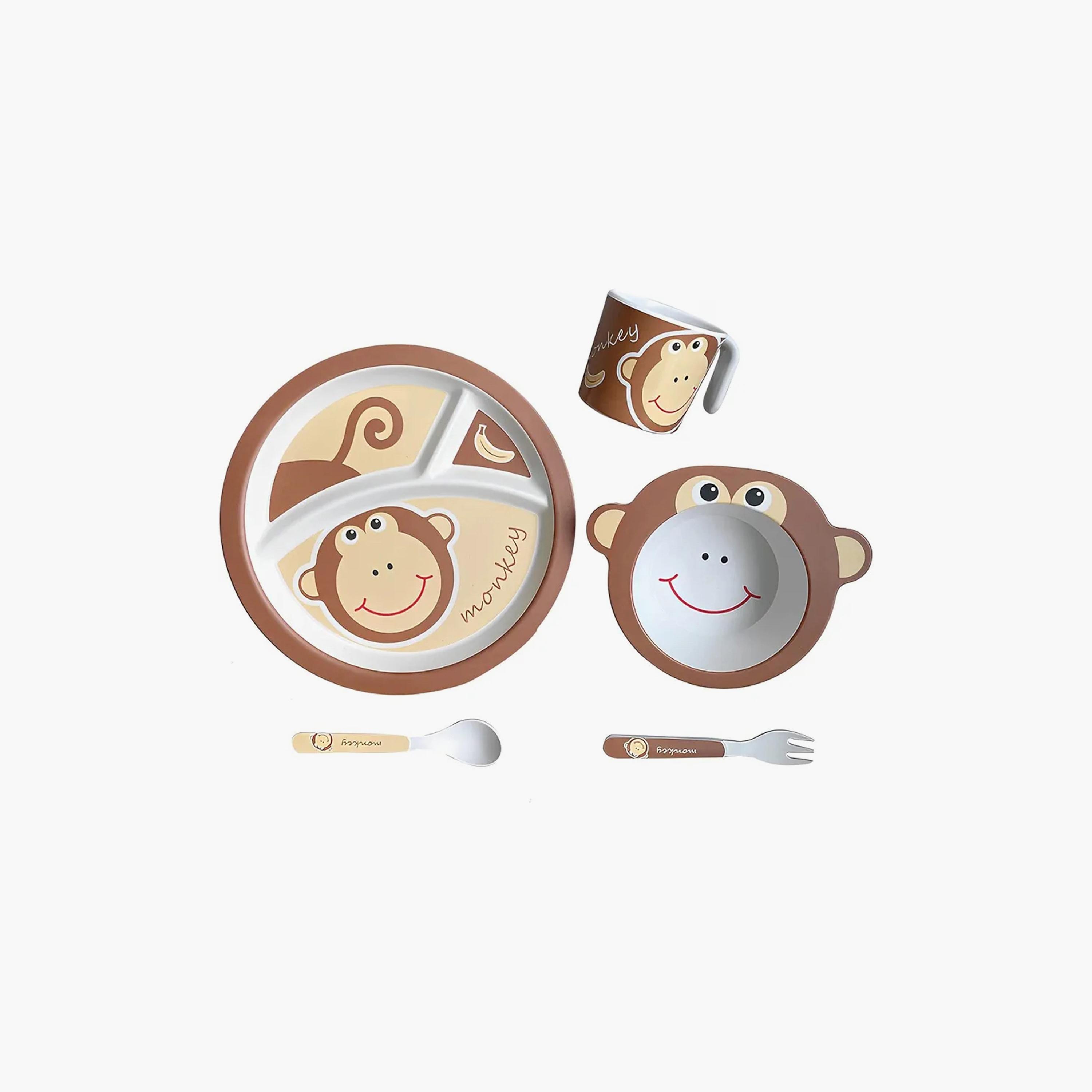 Factory Price 5-Piece Bamboo Tableware Set - Monkey-baby-feeding-mealtimeessentials-image-2