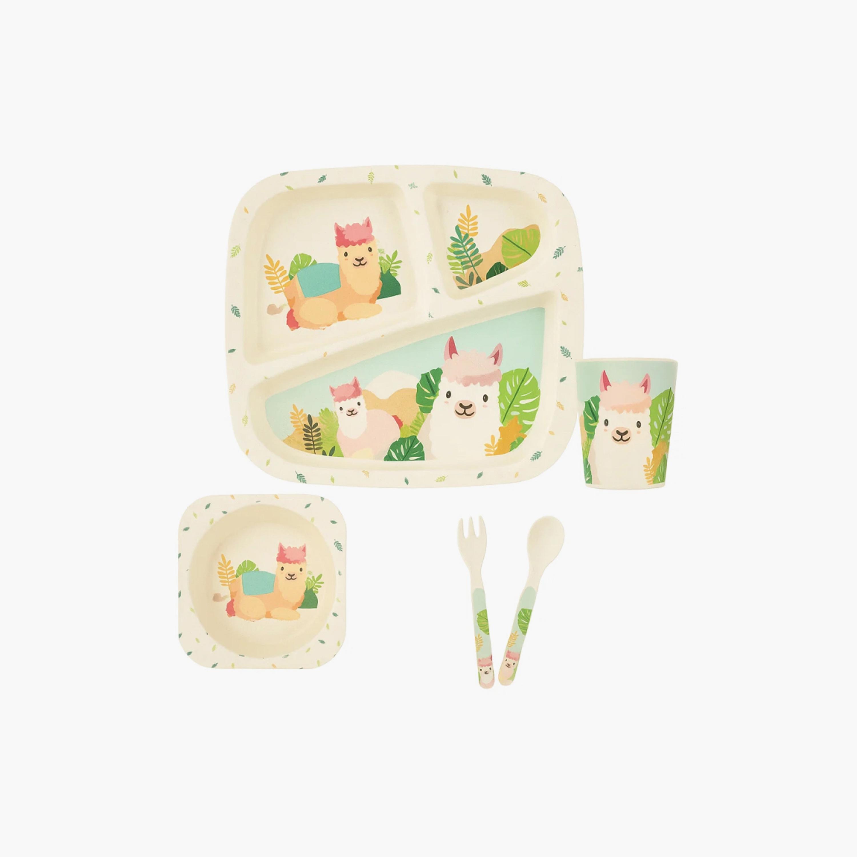 مجموعة أدوات مائدة من الخيزران 5 قطع - اللاما من فاكتوري برايس-baby-feeding-mealtimeessentials-image-1