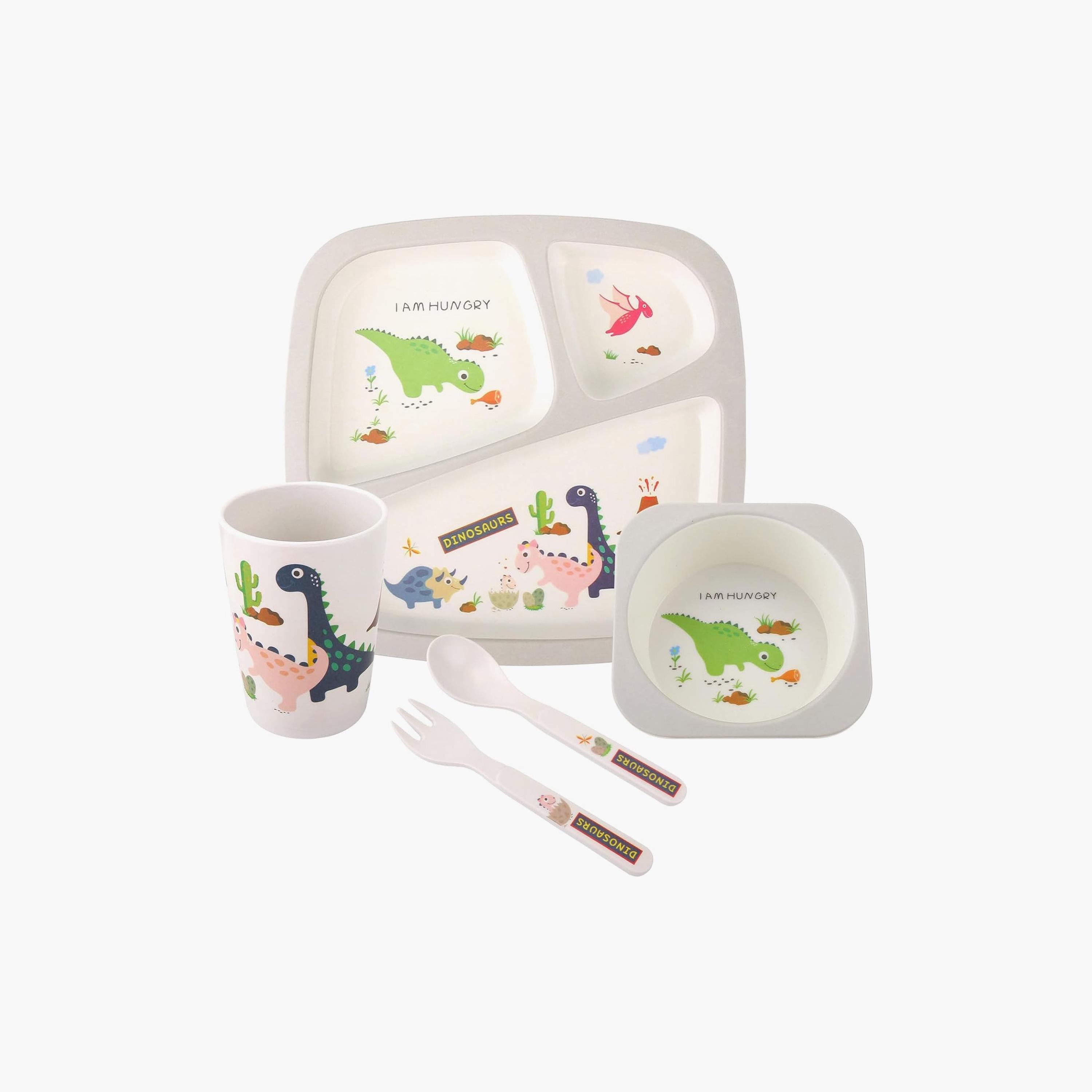 مجموعة أدوات مائدة من الخيزران 5 قطع - ديناصور من فاكتوري برايس-baby-feeding-mealtimeessentials-image-1