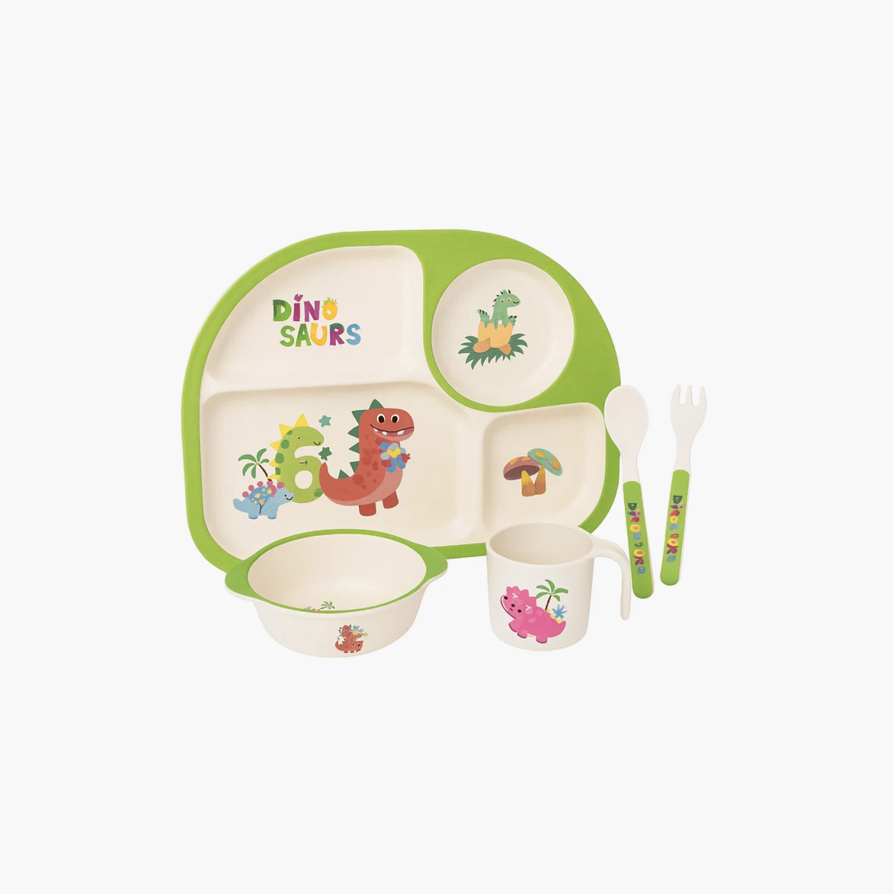 Factory Price 5-Piece Bamboo Tableware Set - Dinosaurs-baby-feeding-mealtimeessentials-image-2