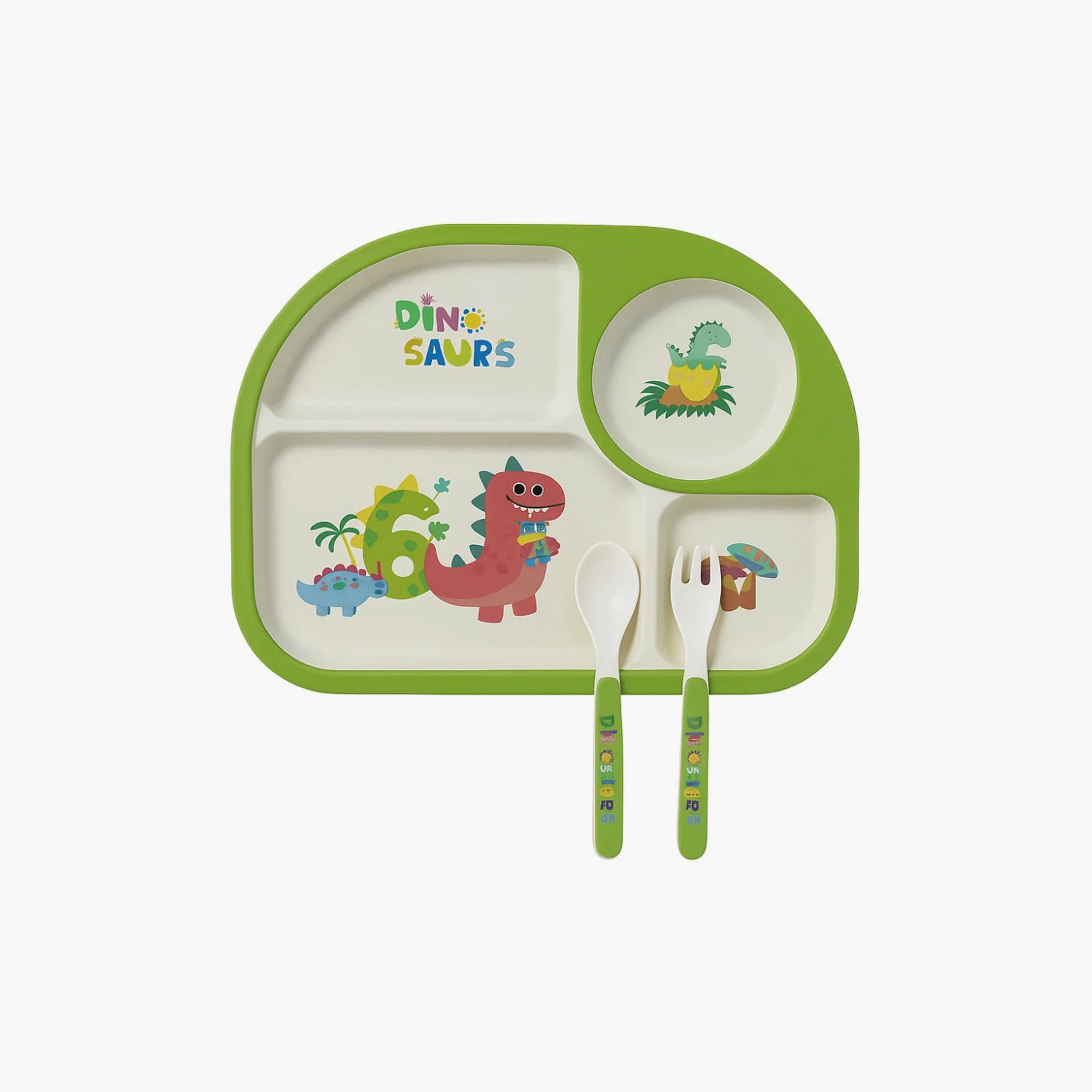 Factory Price 5-Piece Bamboo Tableware Set - Dinosaurs-baby-feeding-mealtimeessentials-image-3