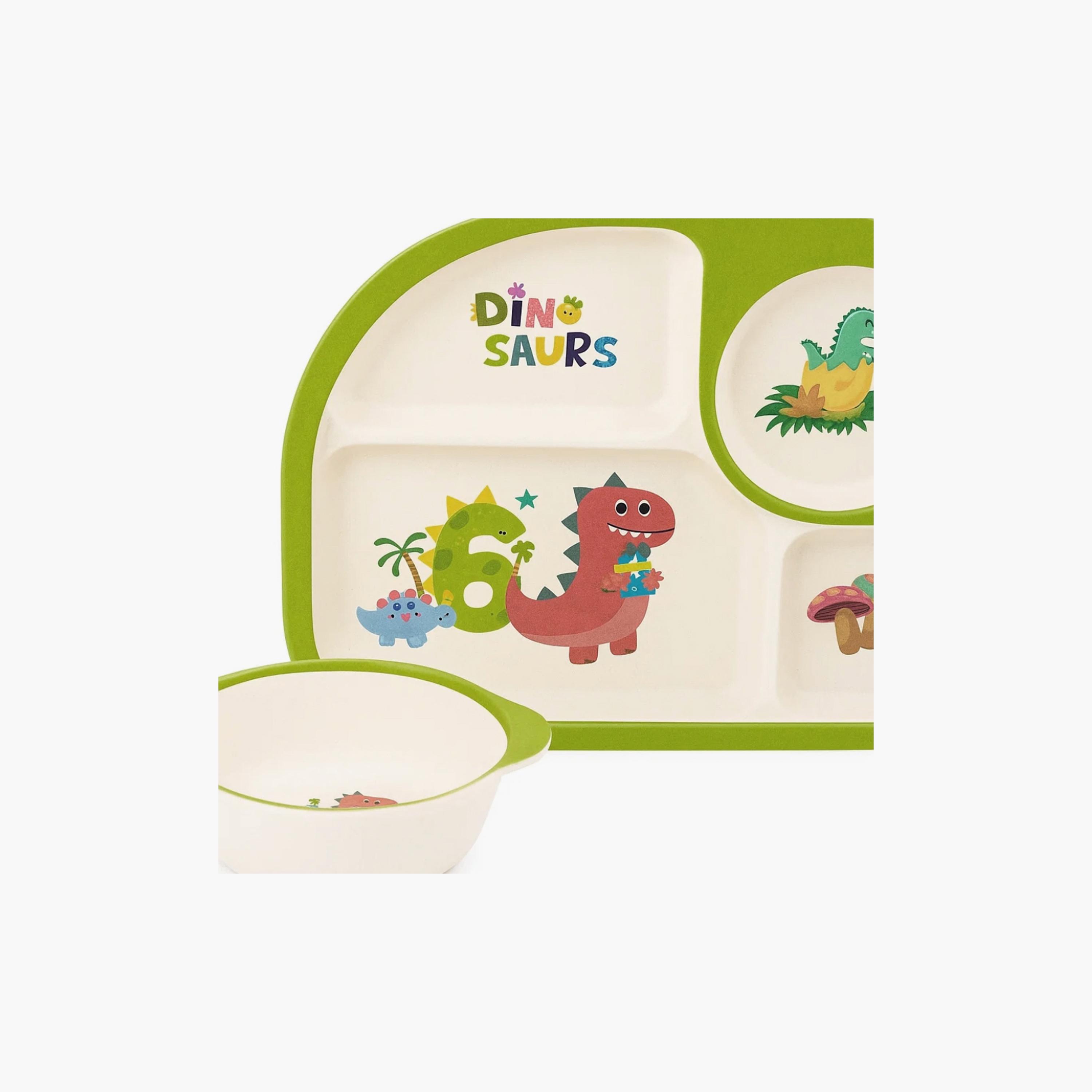 Factory Price 5-Piece Bamboo Tableware Set - Dinosaurs-baby-feeding-mealtimeessentials-image-4