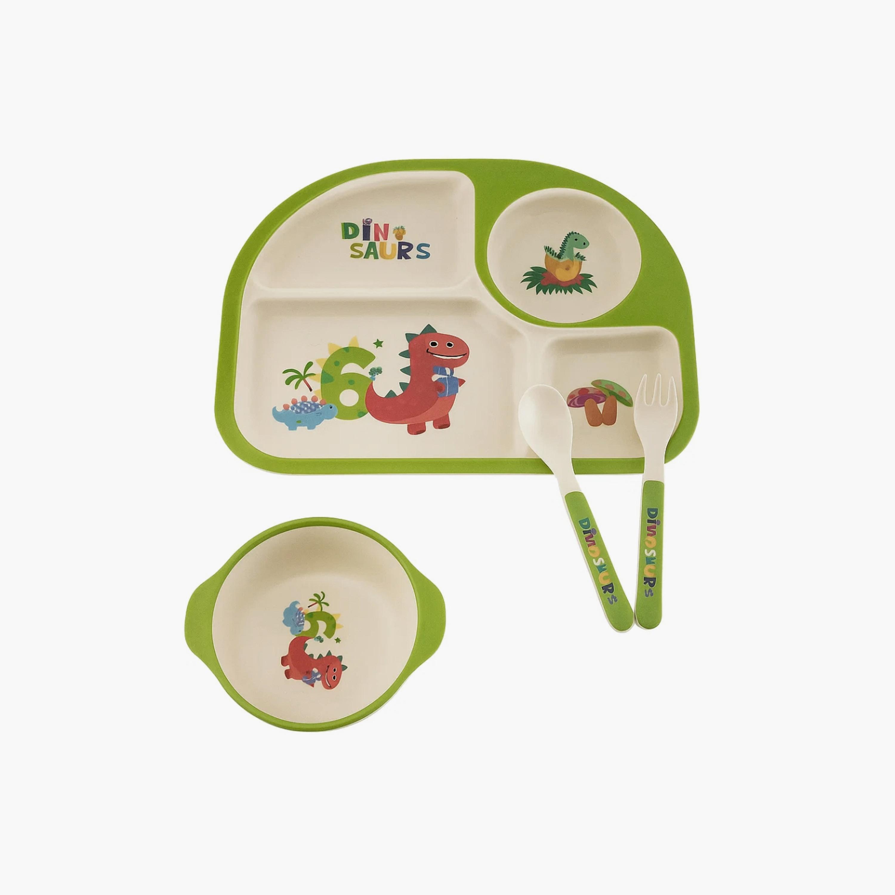 Factory Price 5-Piece Bamboo Tableware Set - Dinosaurs-baby-feeding-mealtimeessentials-image-5