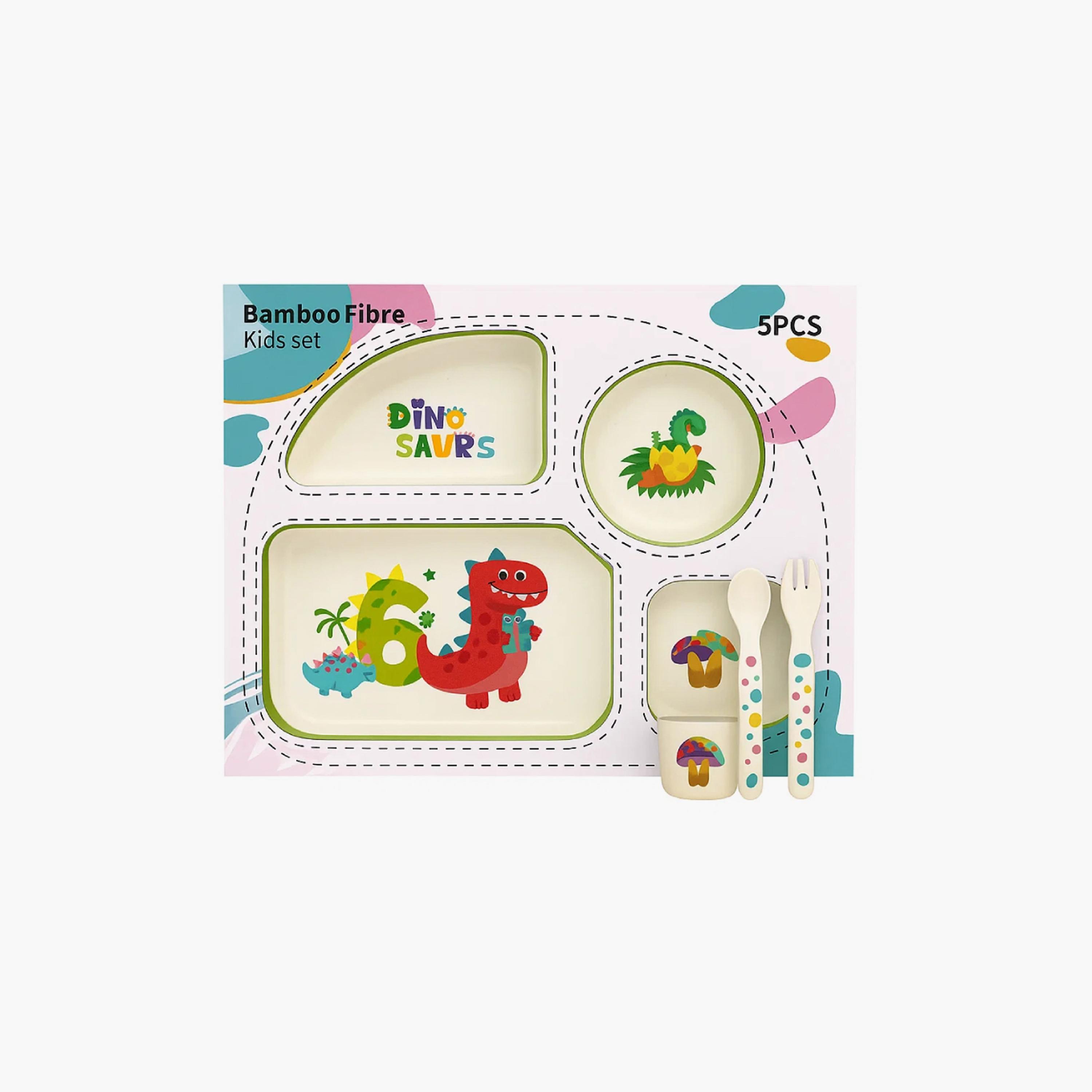 Factory Price 5-Piece Bamboo Tableware Set - Dinosaurs-baby-feeding-mealtimeessentials-image-6