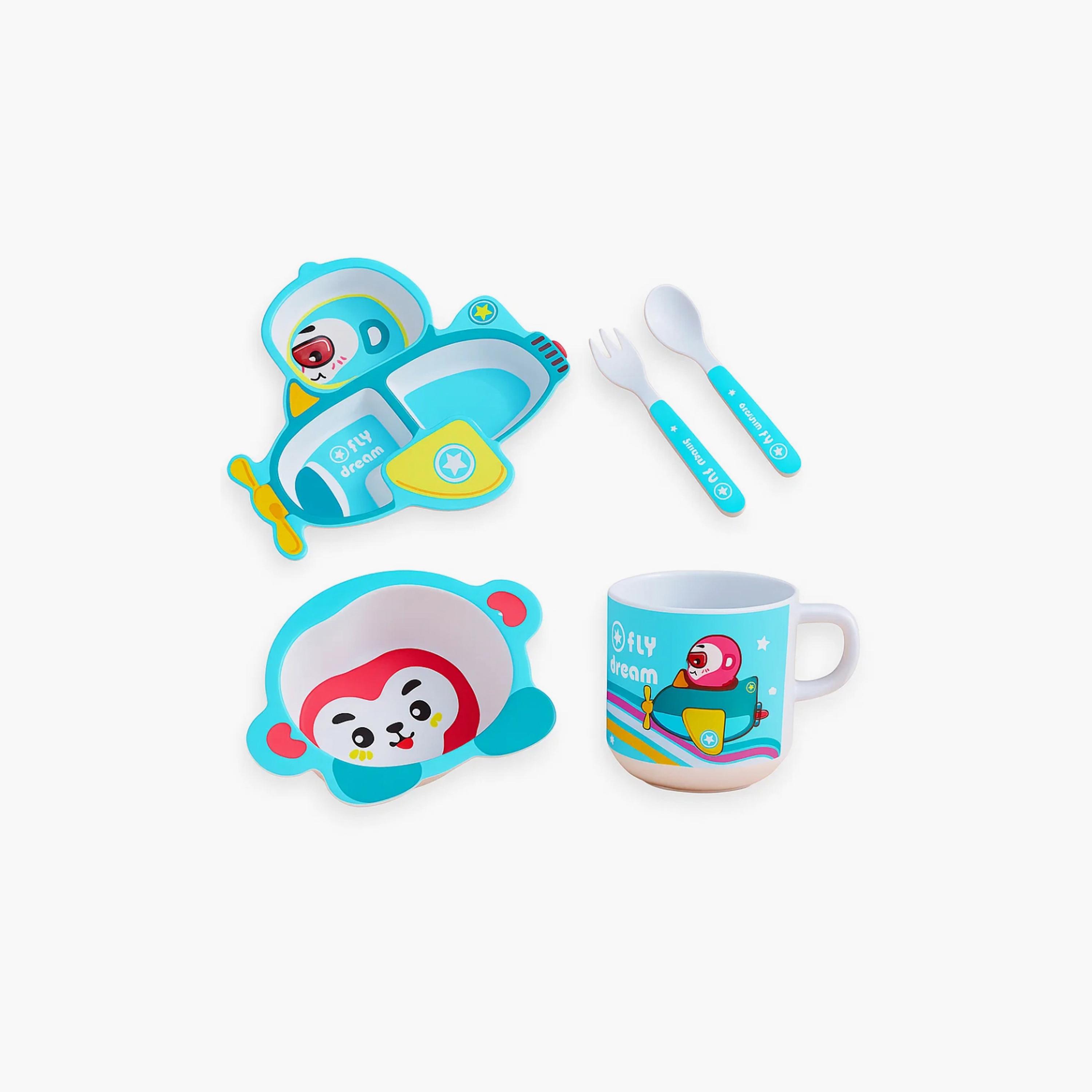 Factory Price 5-Piece Bamboo Tableware Set - Monkey Pilot-baby-feeding-mealtimeessentials-image-1