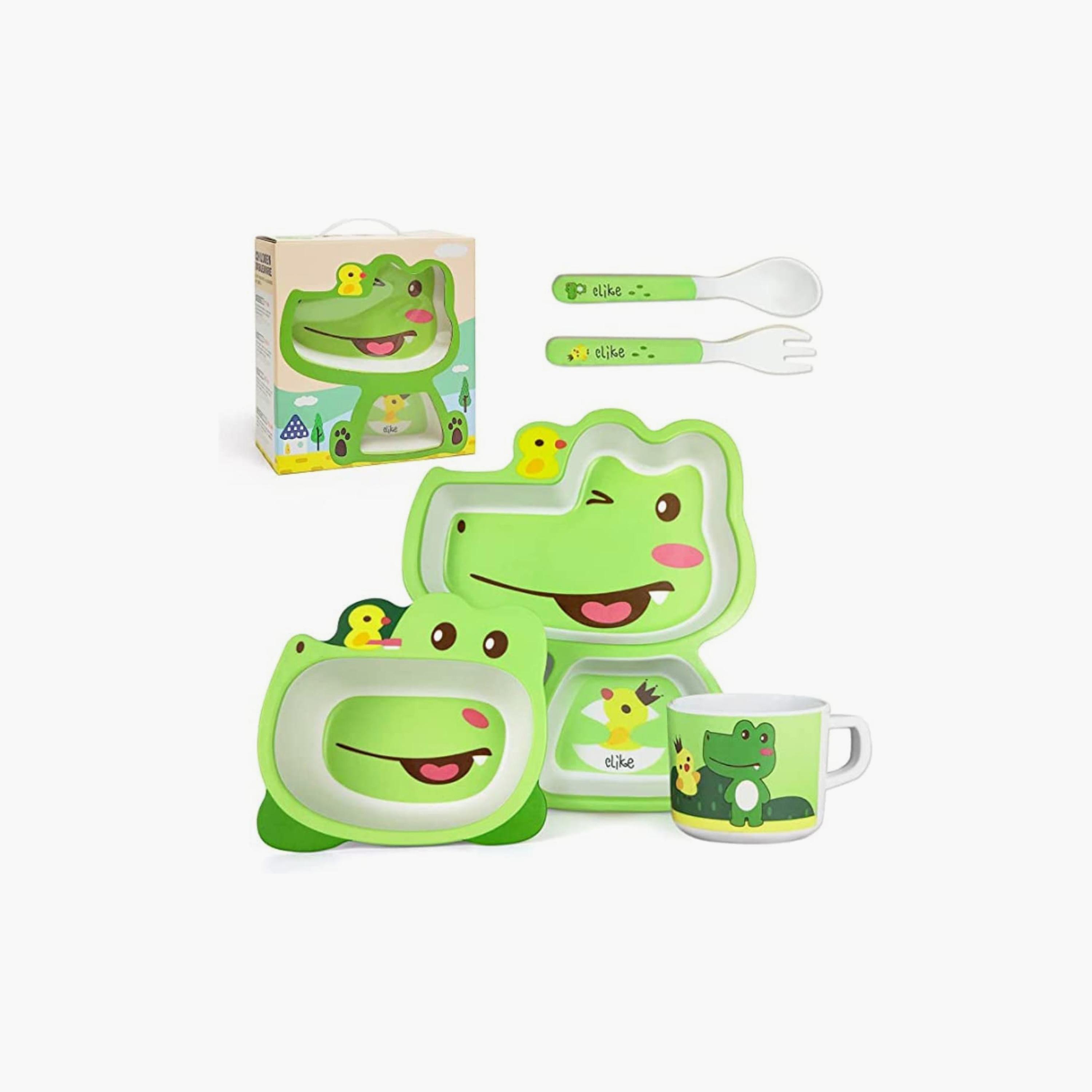 Factory Price 5-Piece Bamboo Tableware Set - Cute Croc-baby-feeding-mealtimeessentials-image-1