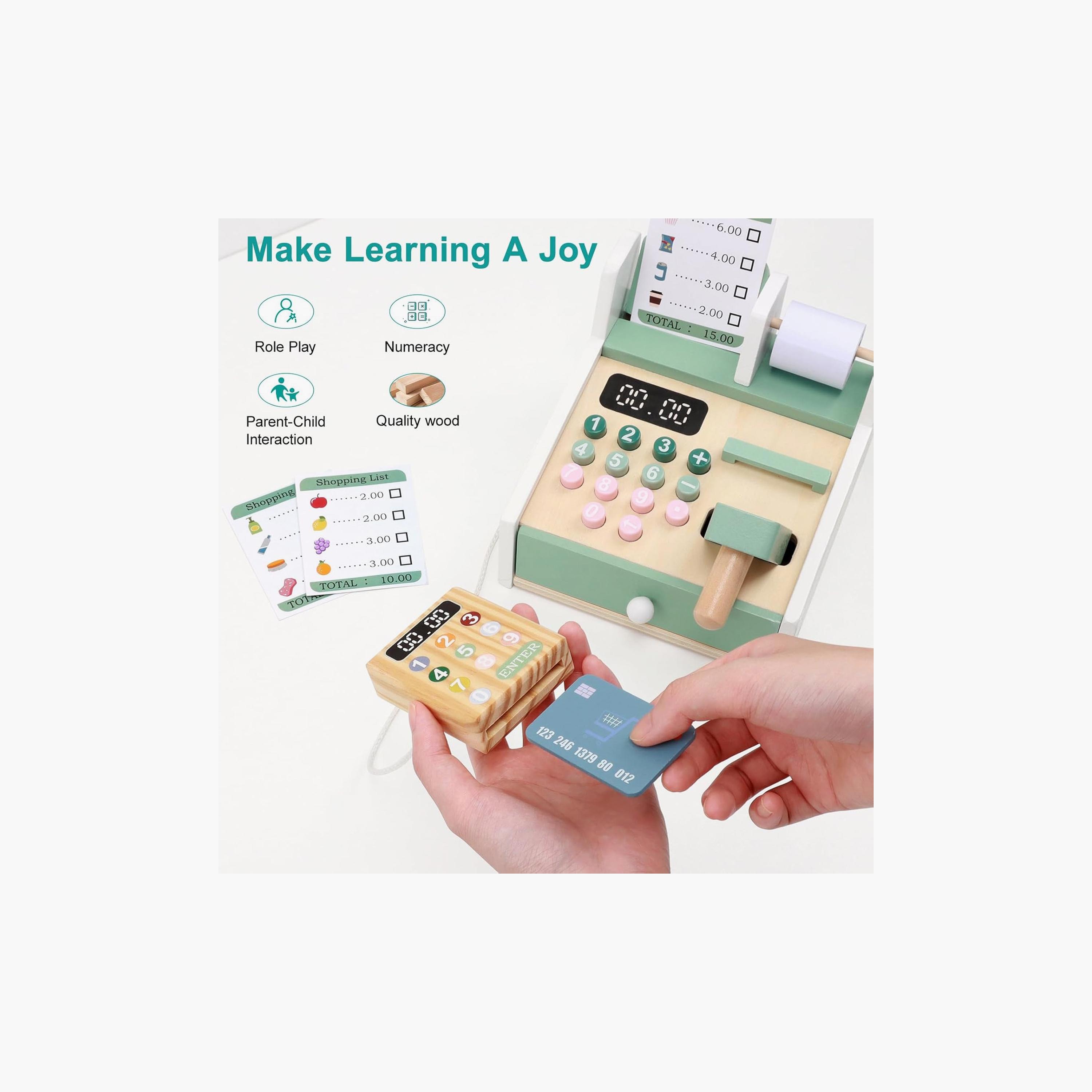 مجموعة ماكينة تسجيل المدفوعات النقدية الخشبية للعب التظاهري من فاكتوري برايس-toys-roleplay-image-5