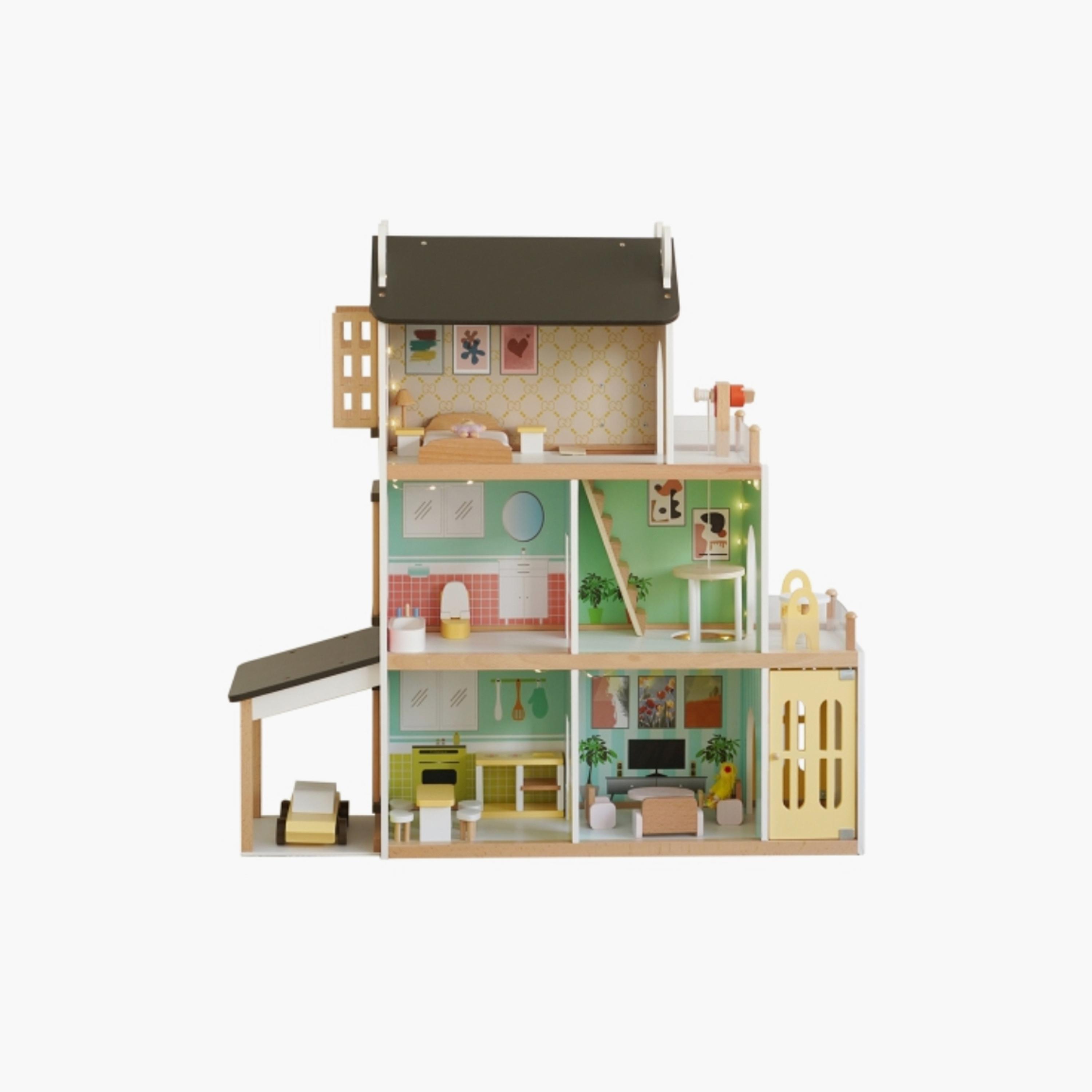 Factory Price 20-Piece Wooden Doll House with Accessories-toys-outdoor-playhousesandplayards-image-2