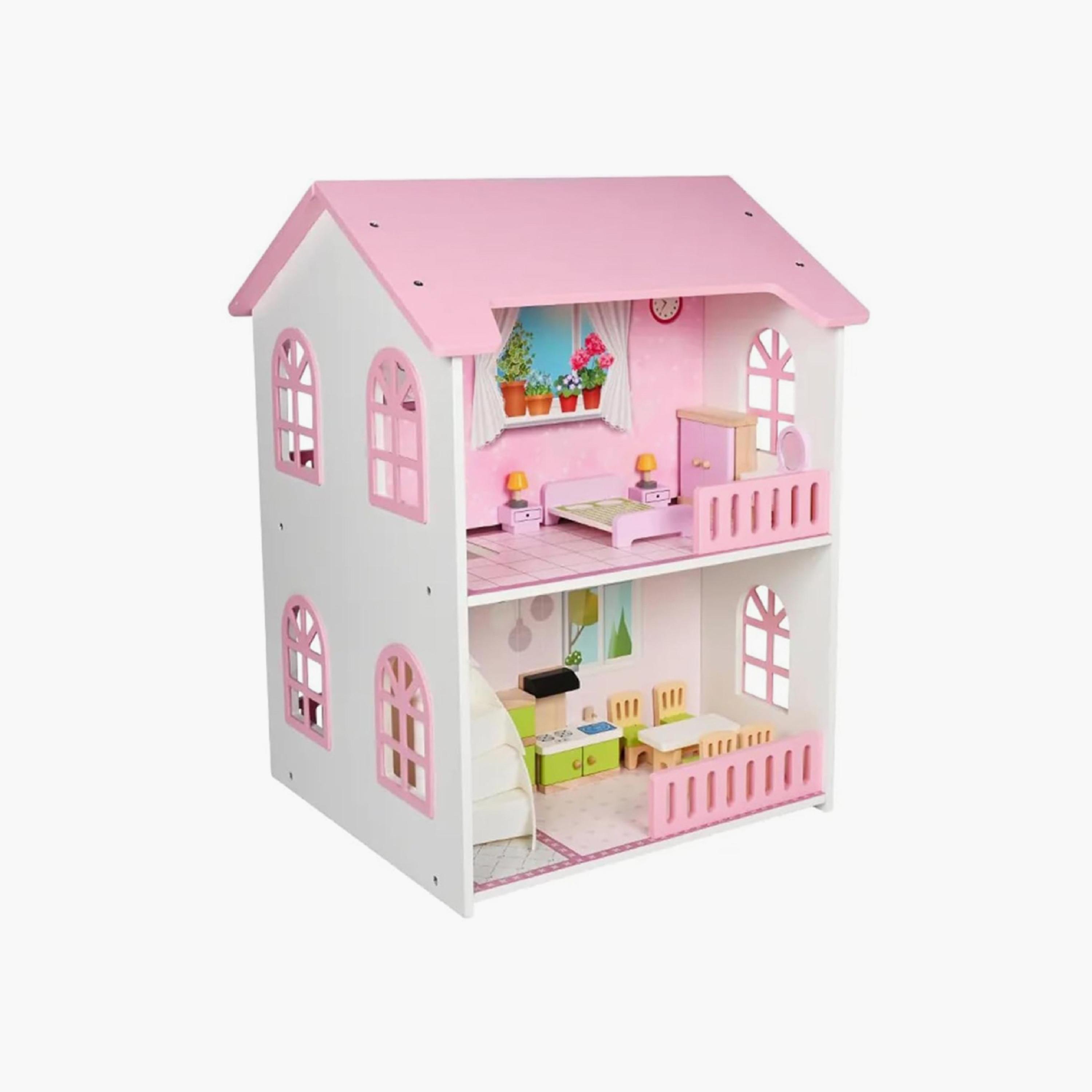 Factory Price 22-Piece Wooden Doll House with Accessories-toys-outdoor-playhousesandplayards-image-1