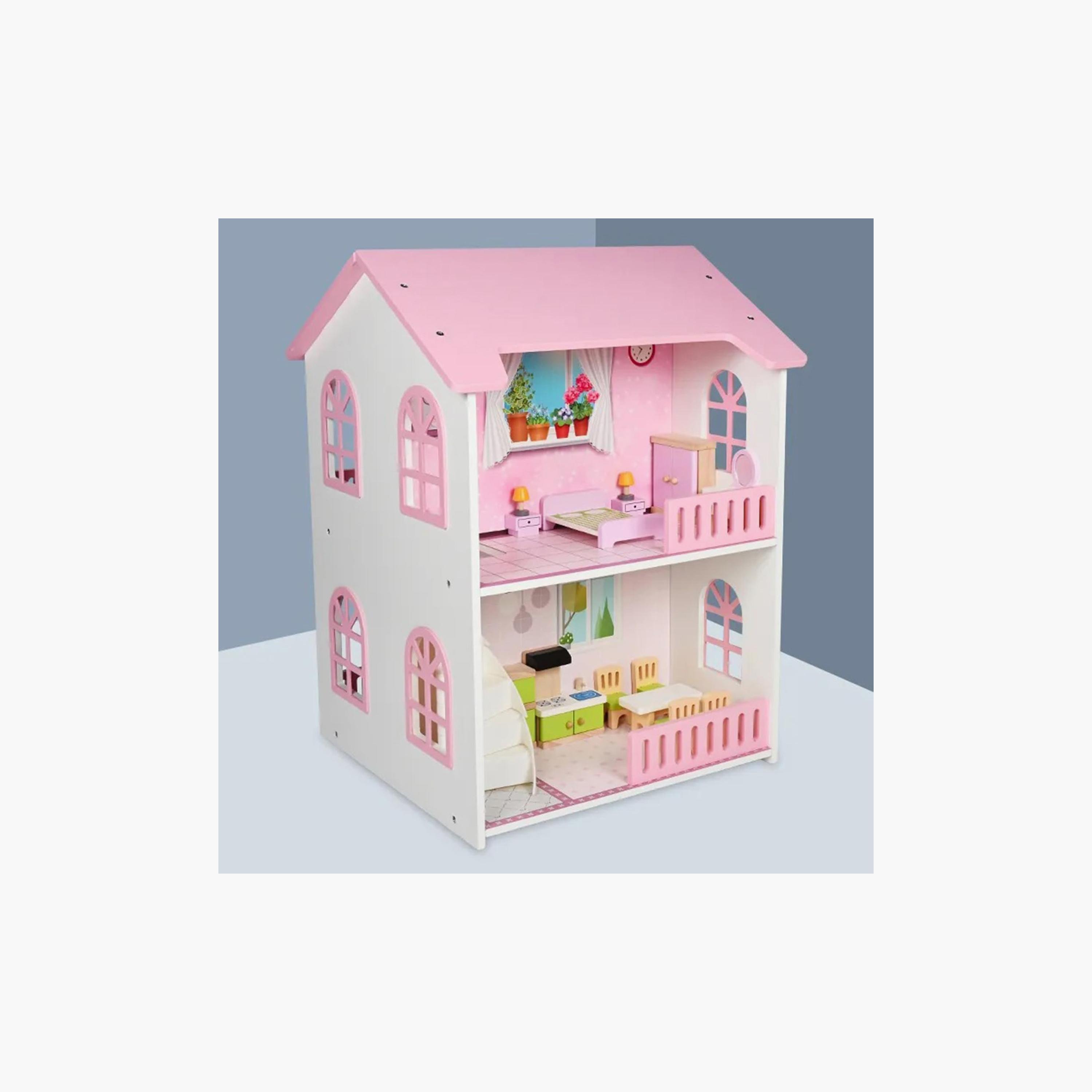 Factory Price 22-Piece Wooden Doll House with Accessories-toys-outdoor-playhousesandplayards-image-2