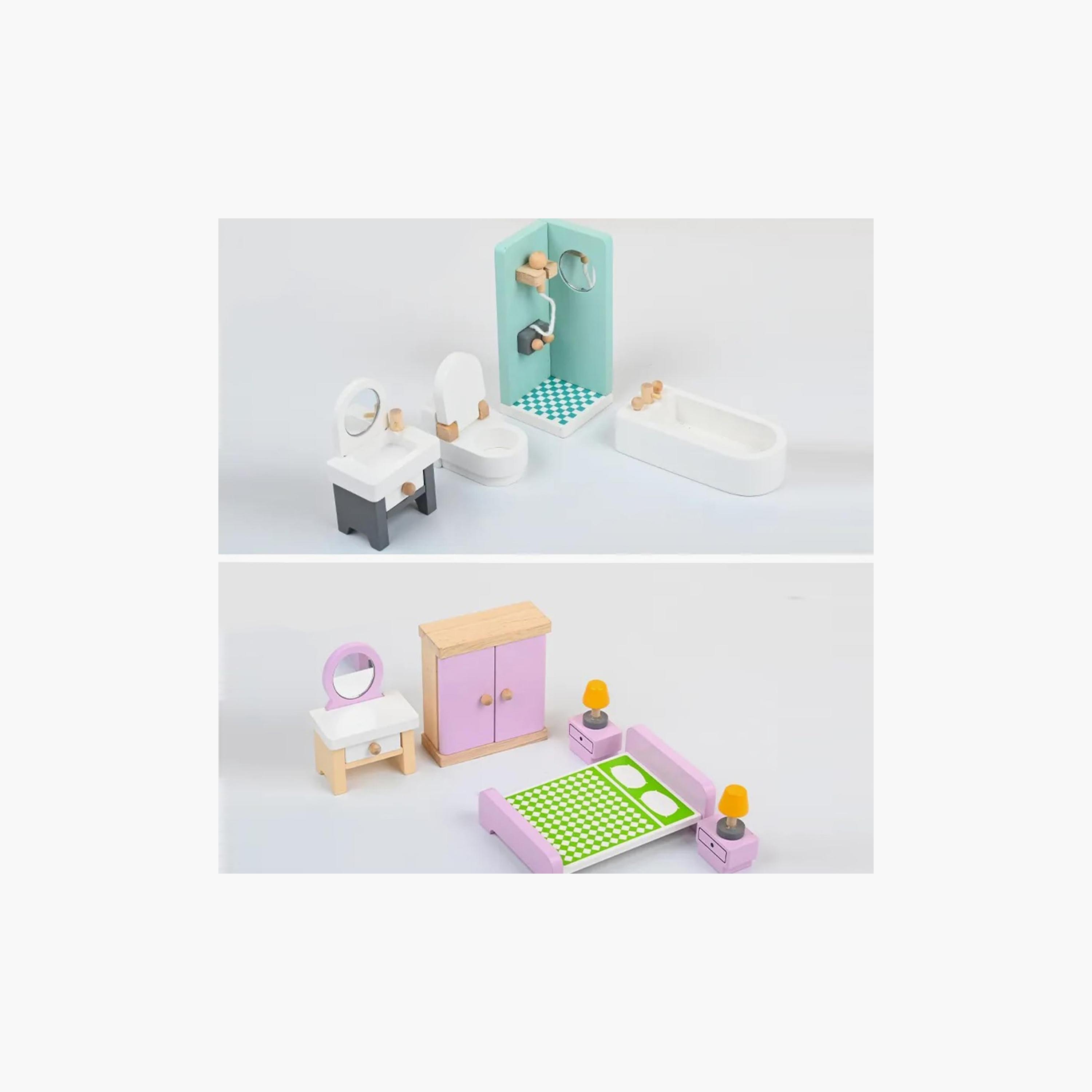 Factory Price 22-Piece Wooden Doll House with Accessories-toys-outdoor-playhousesandplayards-image-6