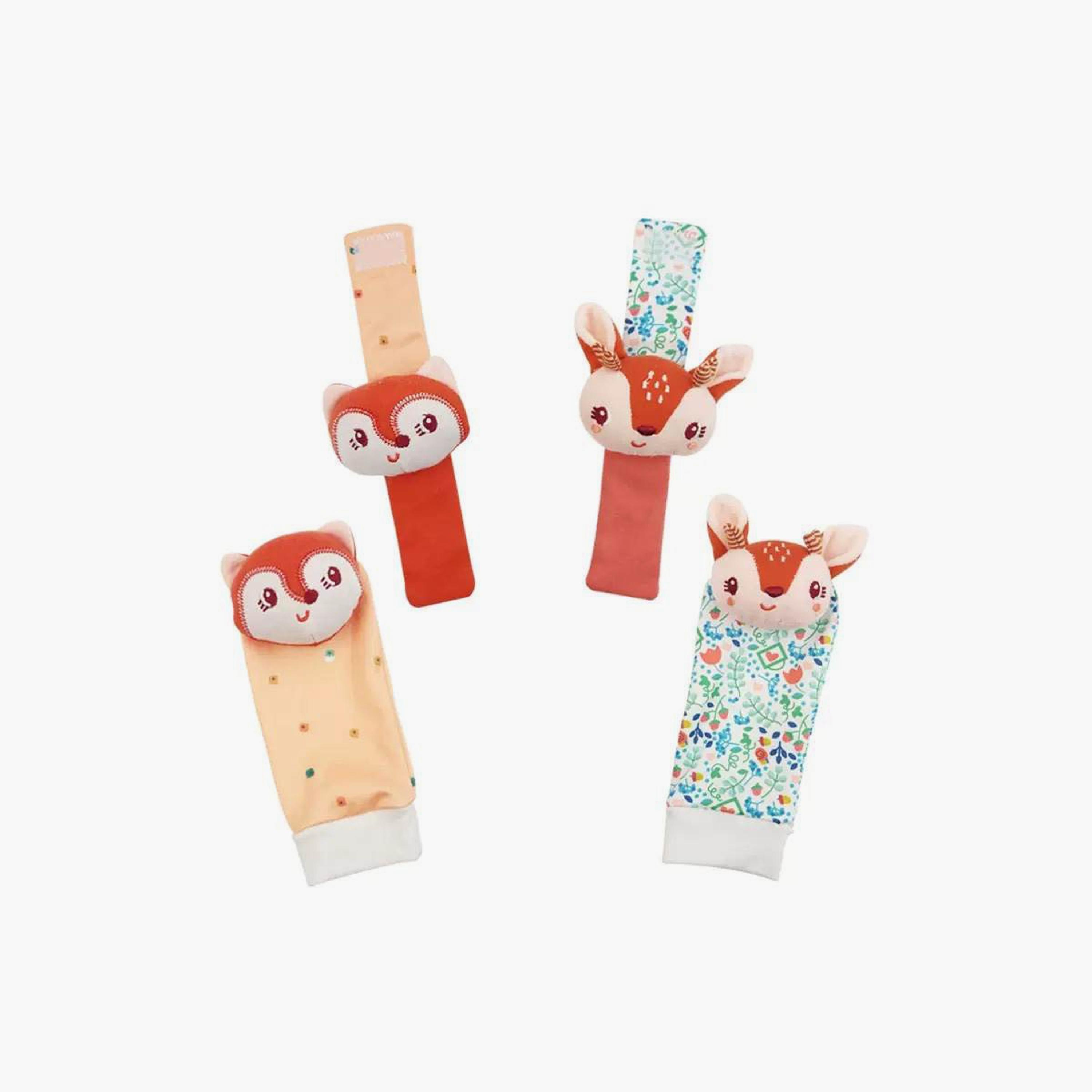 مجموعة خشخيشات المعصم وجوارب كاشف القدمين 4 قطع - الغزال والثعلب من فاكتوري برايس-toys-babyandtoddlertoys-rattlesandteethers-image-1
