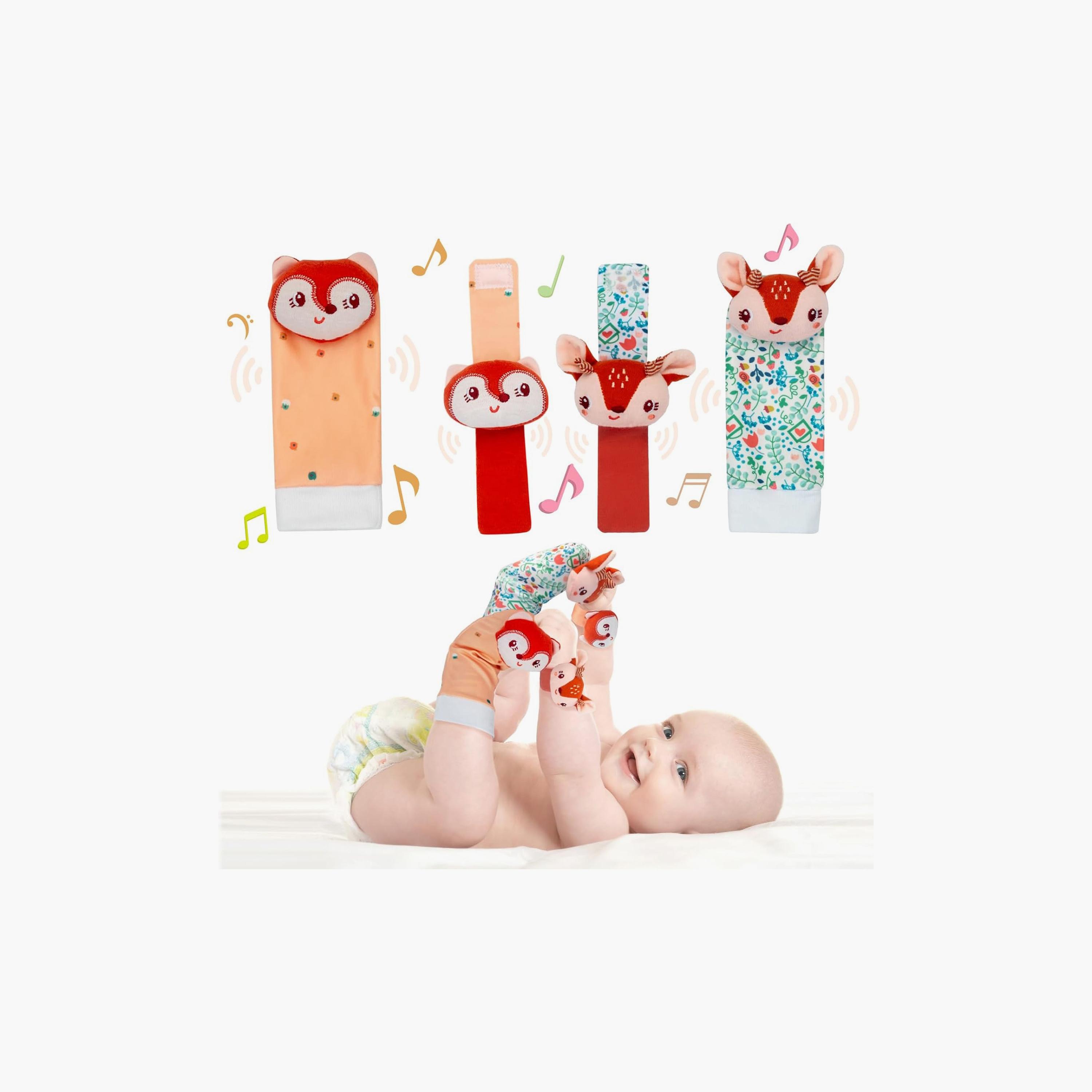 مجموعة خشخيشات المعصم وجوارب كاشف القدمين 4 قطع - الغزال والثعلب من فاكتوري برايس-toys-babyandtoddlertoys-rattlesandteethers-image-2